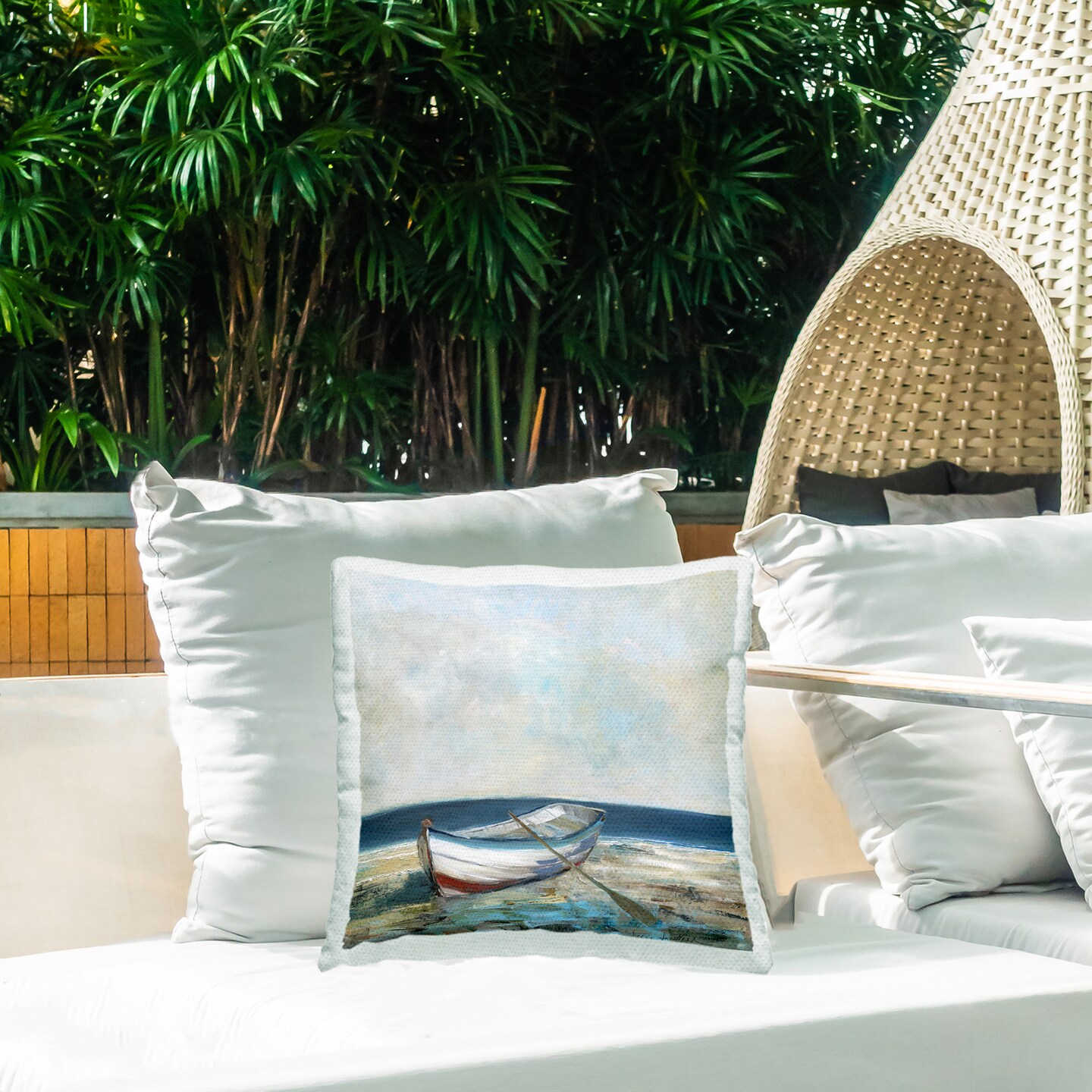 Stupell Industries Boat & Oar on Shore Outdoor Printed Pillow design by Sally Swatland, 18 x 7 x 18