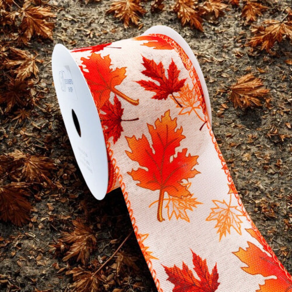 Designer&#x27;s Shop WR 63-5104 2.5&#x201D; x 10 yard Autumn Maple Leaves wired edge ribbons
