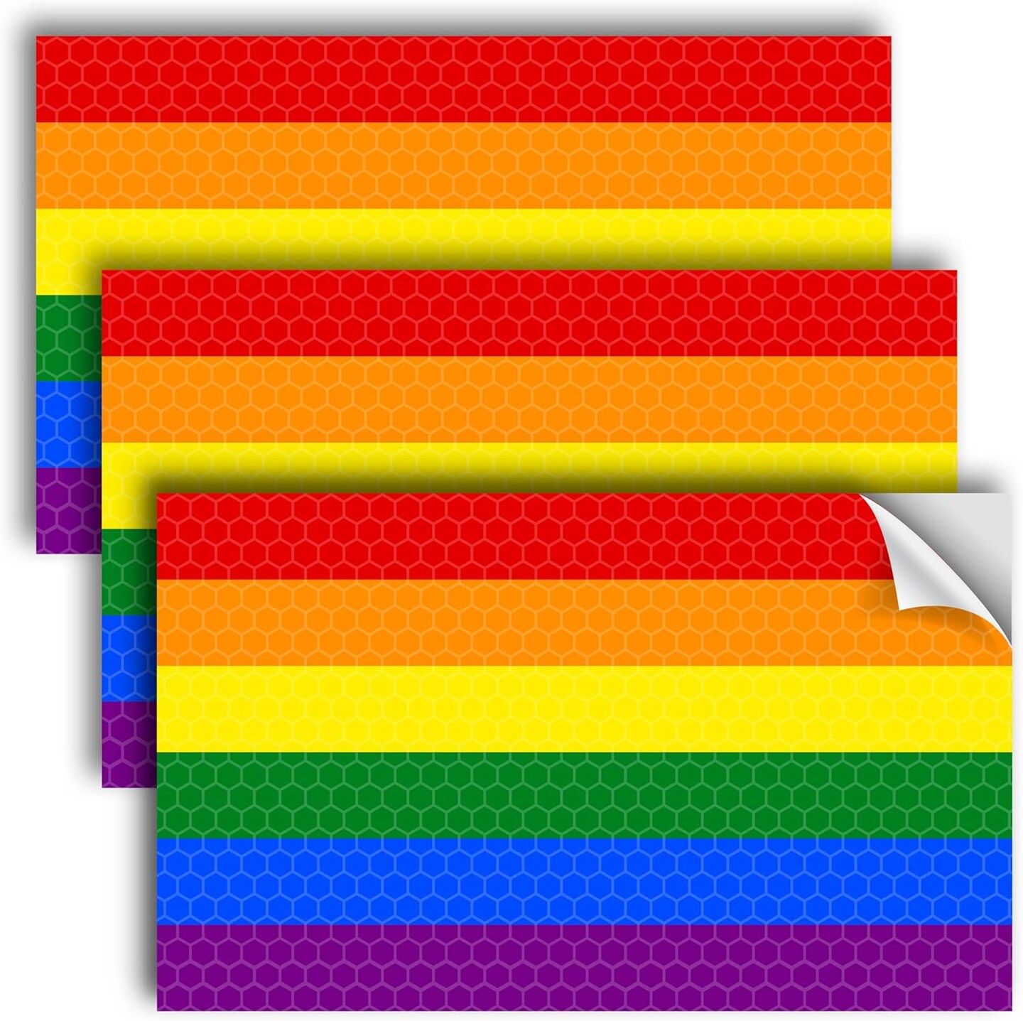 3PC Reflective LGBTQ Pride Rainbow Flag Stickers - 5 x 3 Inches - Support Gay Lesbian LGBT Equality Ally Bumper Sticker Decal