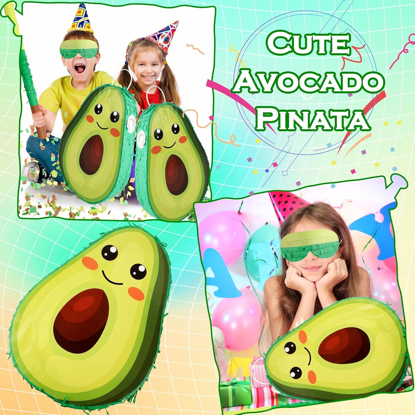 Novelty Fruit Avocado Pinata with Blindfold Bat Confetti for Baby Shower Fiesta Taco Tuesday Party Mexican Themed Party Decorations
