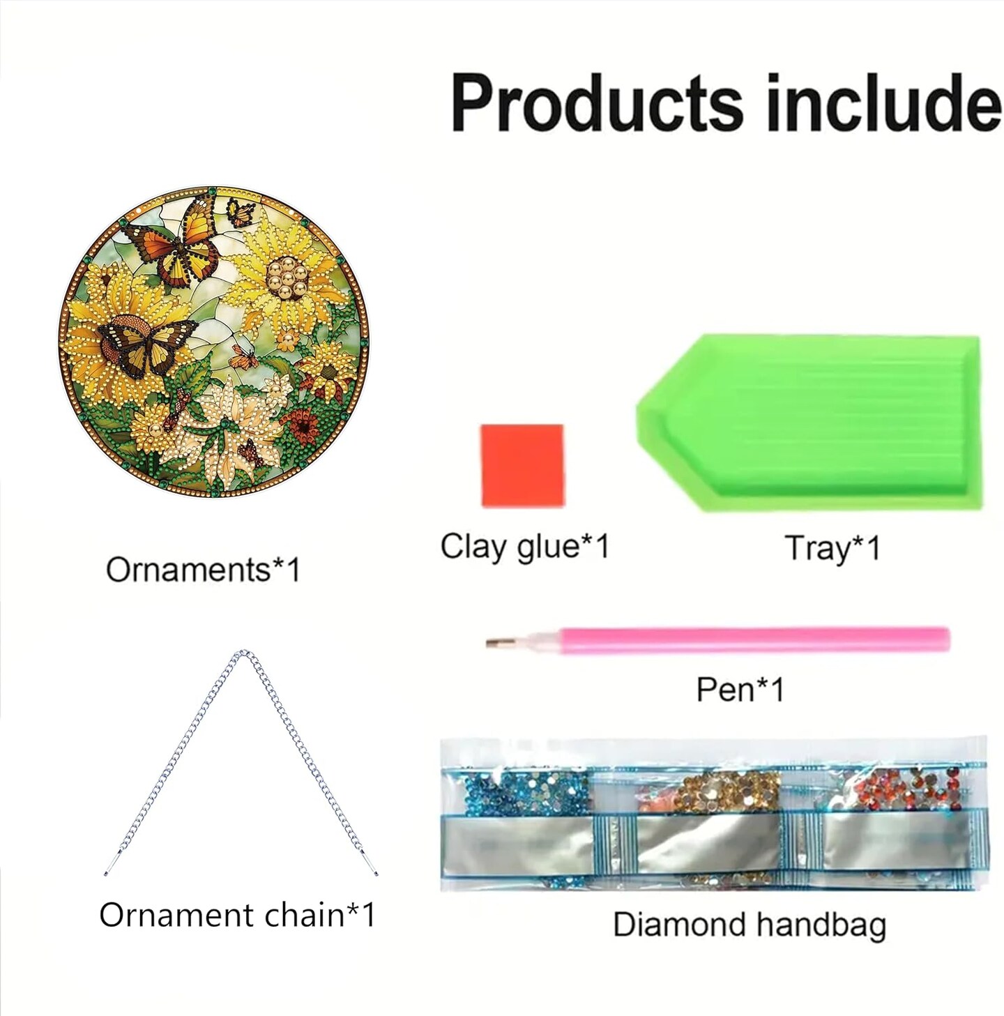 Sunflower Butterfly Diamond Painting Kits for Adults Hanging Sign Wall Art Sign Diamond Art Suncatcher Hanging Ornament Home Garden Wall Door Hanging Painting Kits, Yellow