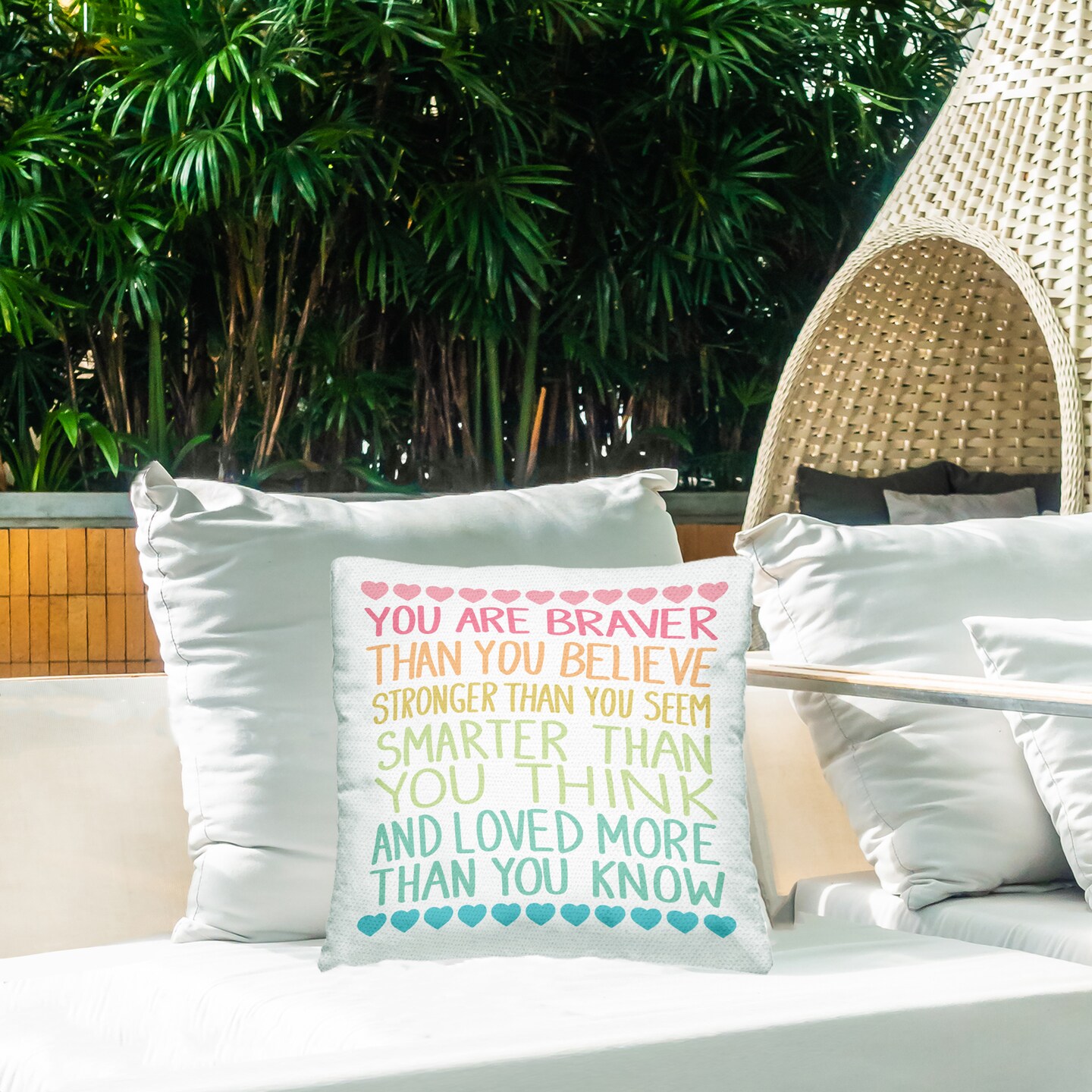 Stupell Industries Rainbow Confidence Phrases Outdoor Printed Pillow design by Sweet Melody Designs, 18 x 7 x 18