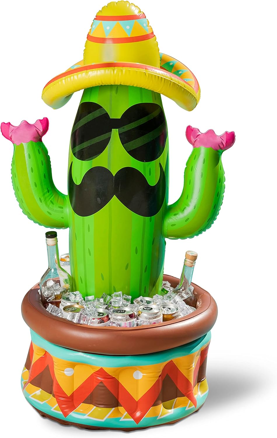 Inflatable Cactus Cooler with Sombrero Hat for Fiesta, Cinco de Mayo Party Supplies, Inflatable , Pool Party Decoration