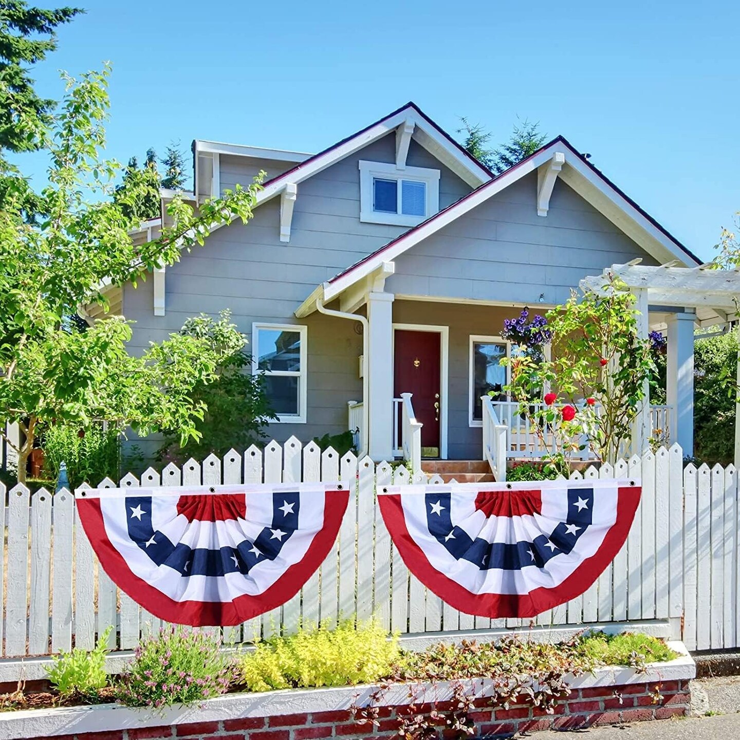 USA Pleated Fan Banner Flag - 3x6 FT American Patriotic Half Fan Bunting with Canvas Header and Brass Grommets for 4th of July, Memorial Day Indoor/Outdoor Decoration (5, 3x6 Feet)