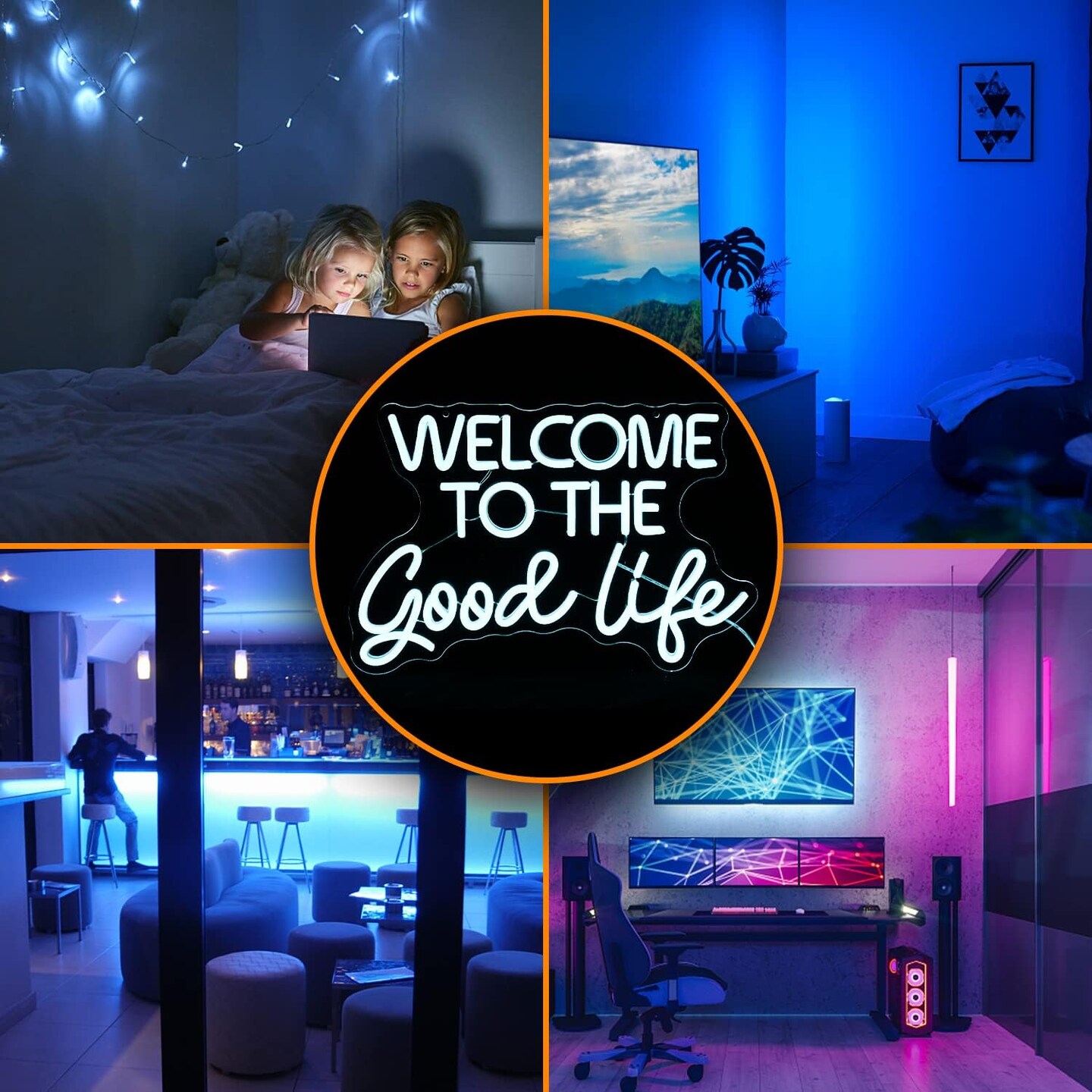 Summer &#x22;Welcome To The Good Life&#x22; Neon Sign &#x2013; Ice Blue LED Light, Dimmable, USB Powered, 16.5&#x2019;&#x2019; x 11&#x2019;&#x2019; &#x2013; Cool Wall Decor for Beach Parties, Poolside Hangouts, Kids Rooms, and Summer Gifts