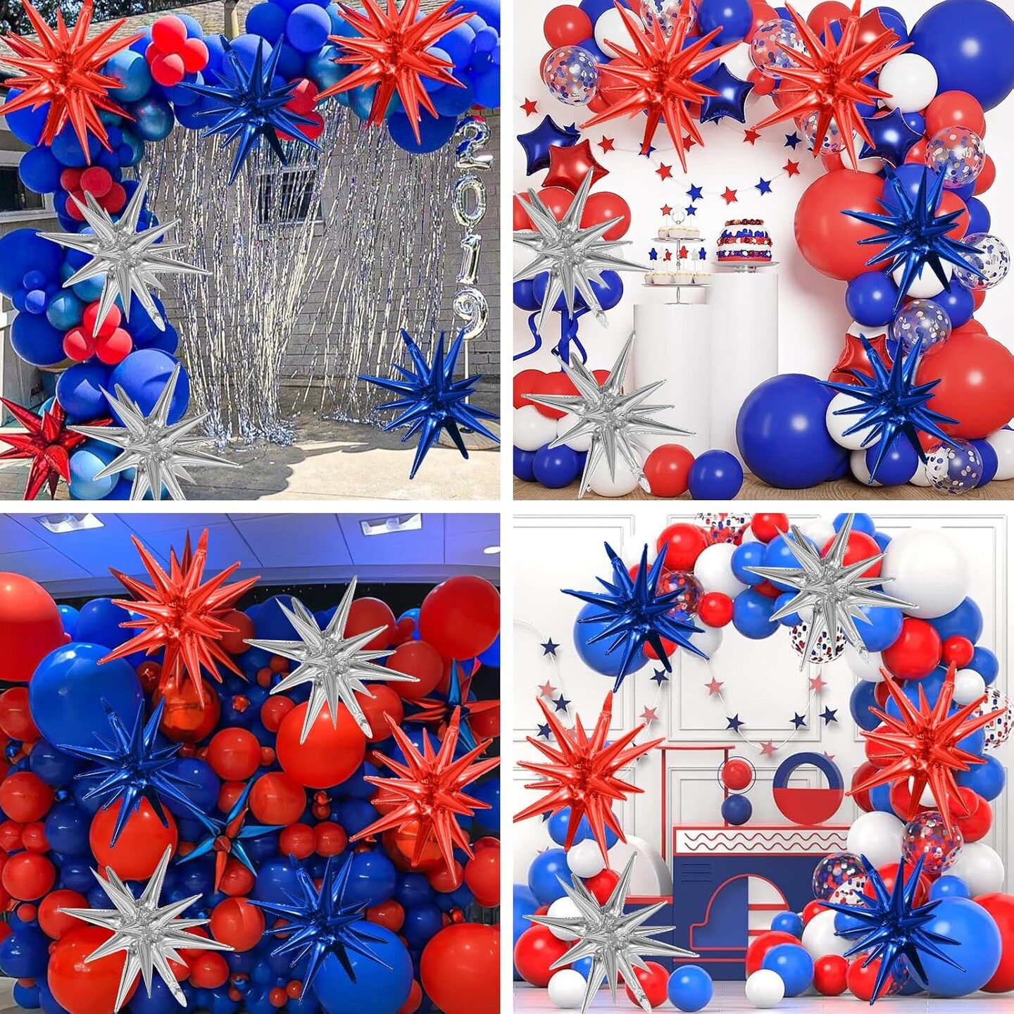 6PCS Star Balloons, 22Inch Huge Red Blue White Explosion Star Balloons Aluminum Foil Balloons for 4th of July, Independence Day USA Patriotic Party Decorations