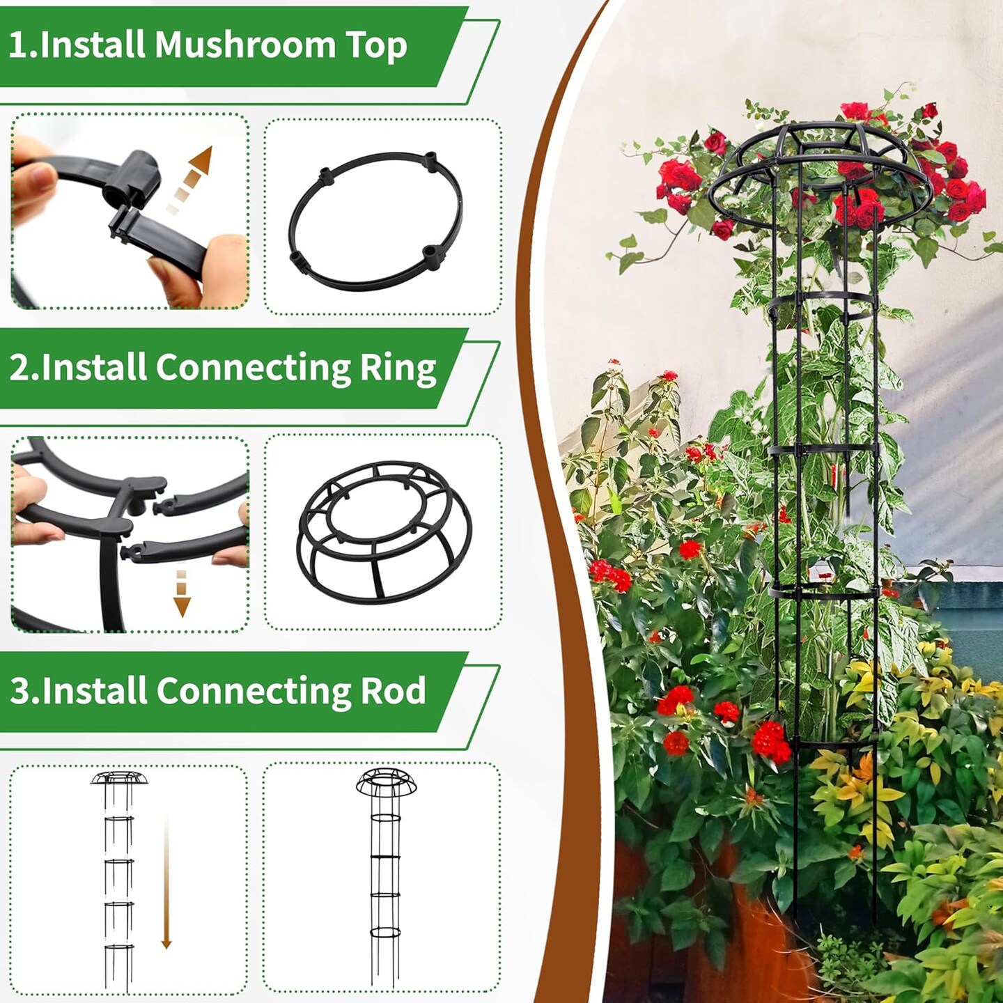 Garden Trellis for Climbing Plants, Mushroom Plant Support for Potted Plants