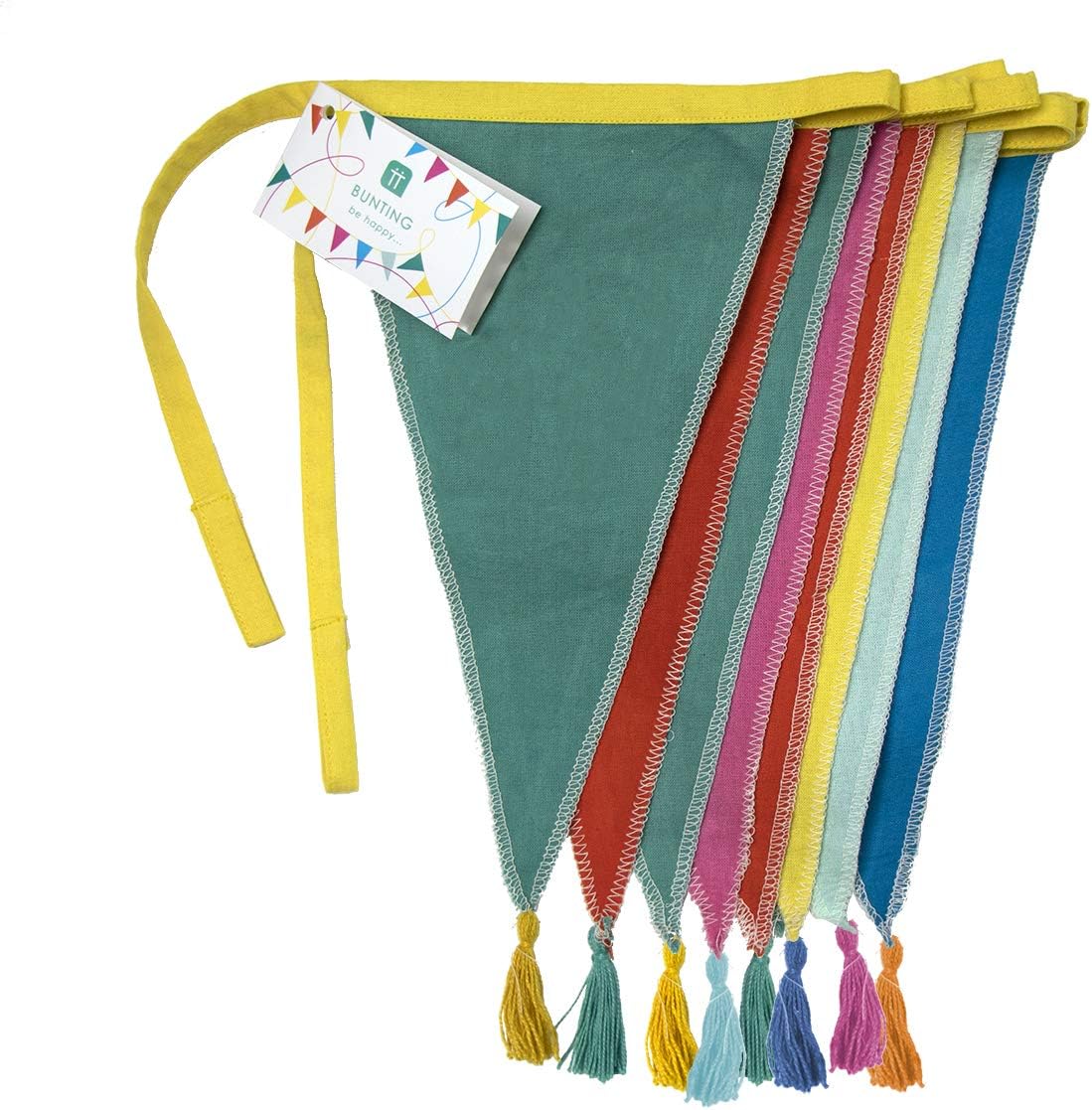 Fabric Rainbow Bunting with Tassels - 10ft | Triangle Flag Pennant Garland, 100% Cotton, Home D&#xE9;cor, Indoor Outdoor Birthday Party Decorations