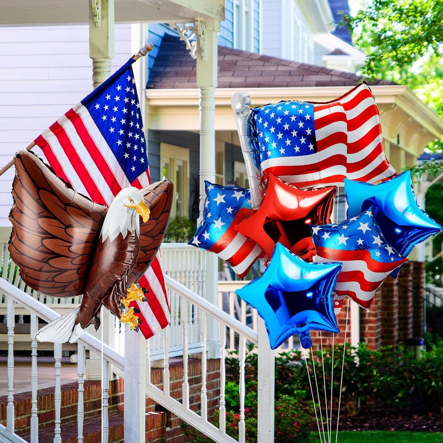 12 Pcs Patriotic Eagle Balloon USA Red White and Blue Elections Party Decorations Large Eagle Foil Balloons Star American Flag decor for Veterans Day Birthday Party
