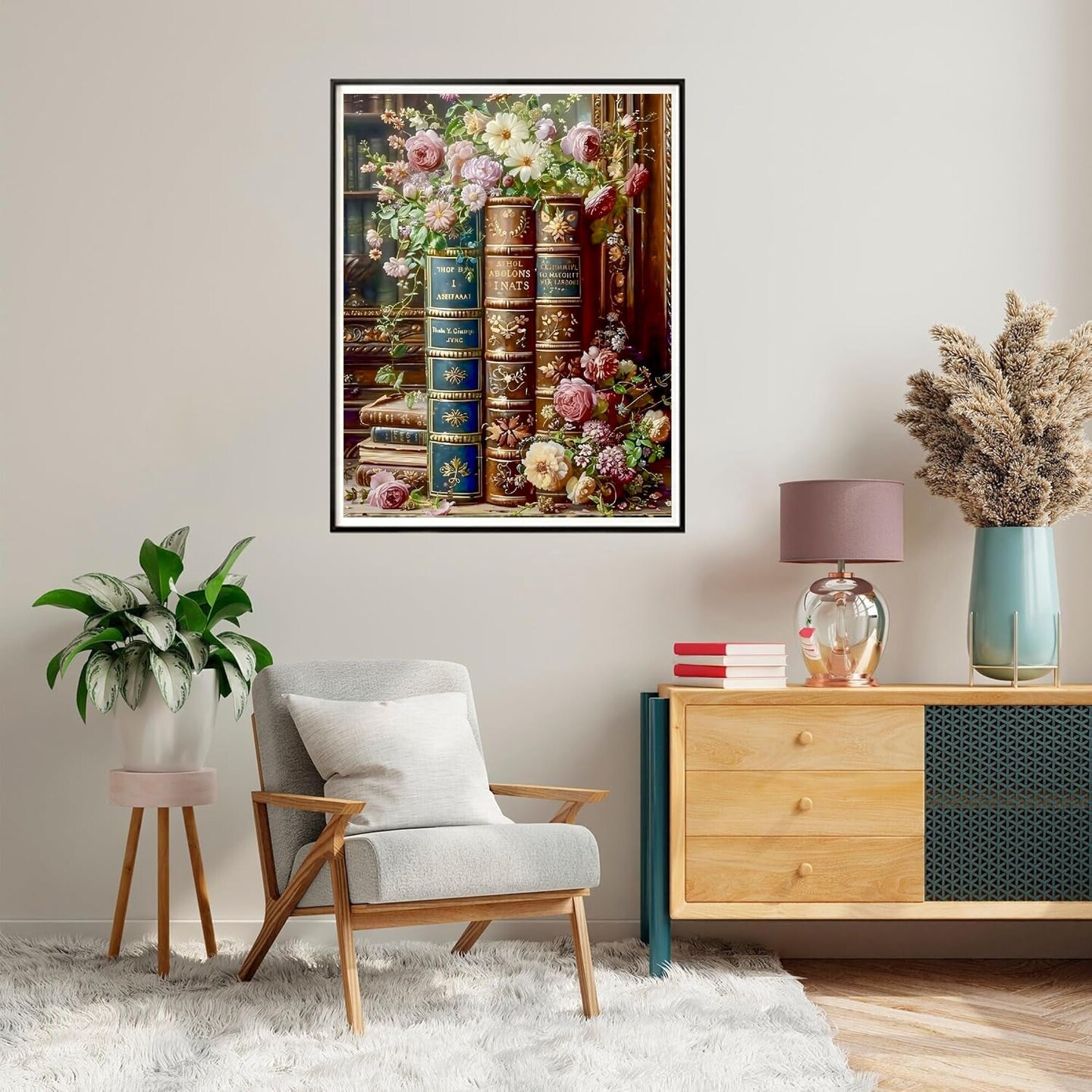 Books Diamond Art Painting Kits for Adults,Flowers Diamond Painting Kits for Beginners,5D Full Drill Diamond Dots,Gem Art Crafts for Adults Wall Decor 12x16inch