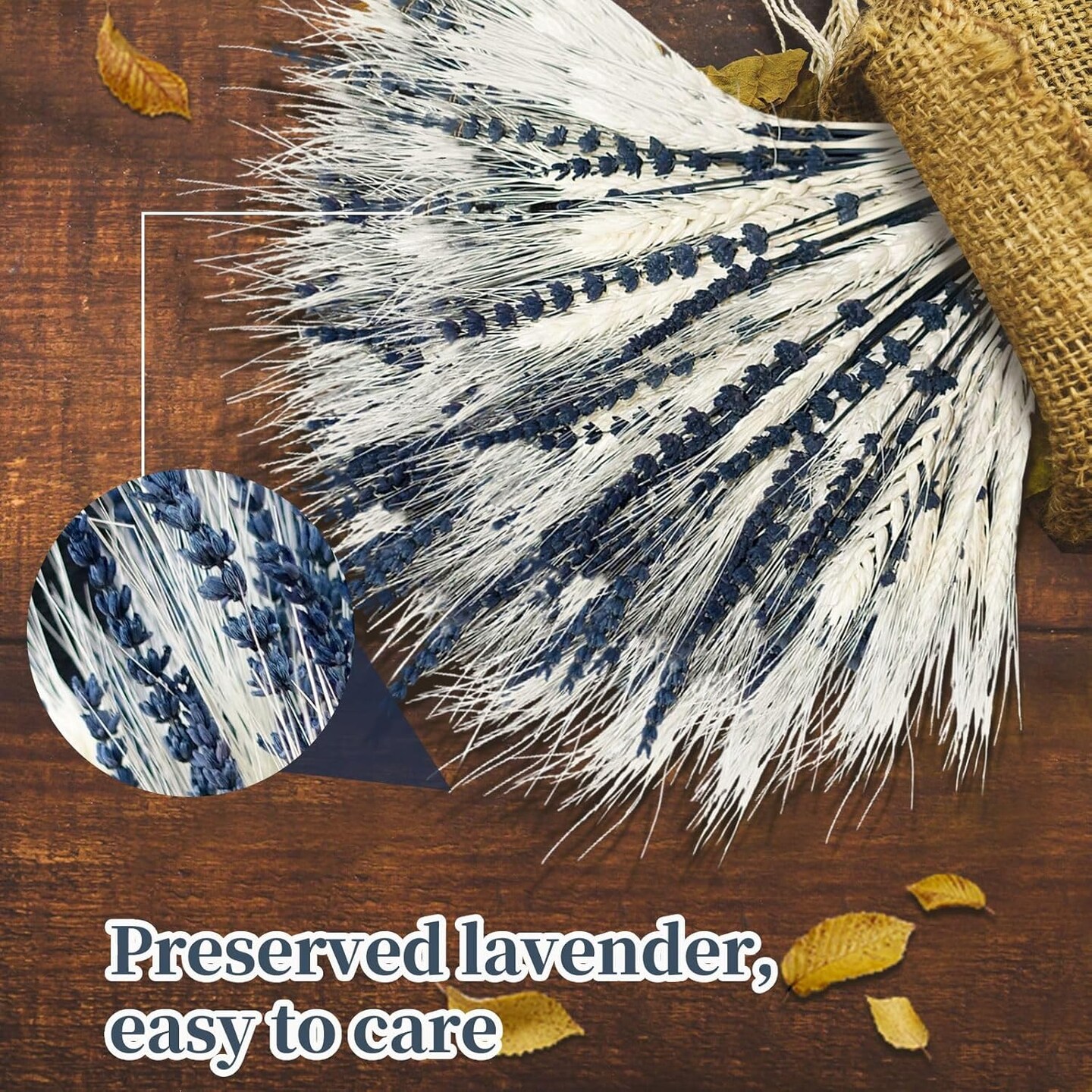 Dried Lavender & Wheat Flowers Bundle - 17'' Real Fresh Preserved Lavender Flowers and White Wheat Plants Bouquet Hand Tied Fall Wedding, Fragrance Home Vase Decor