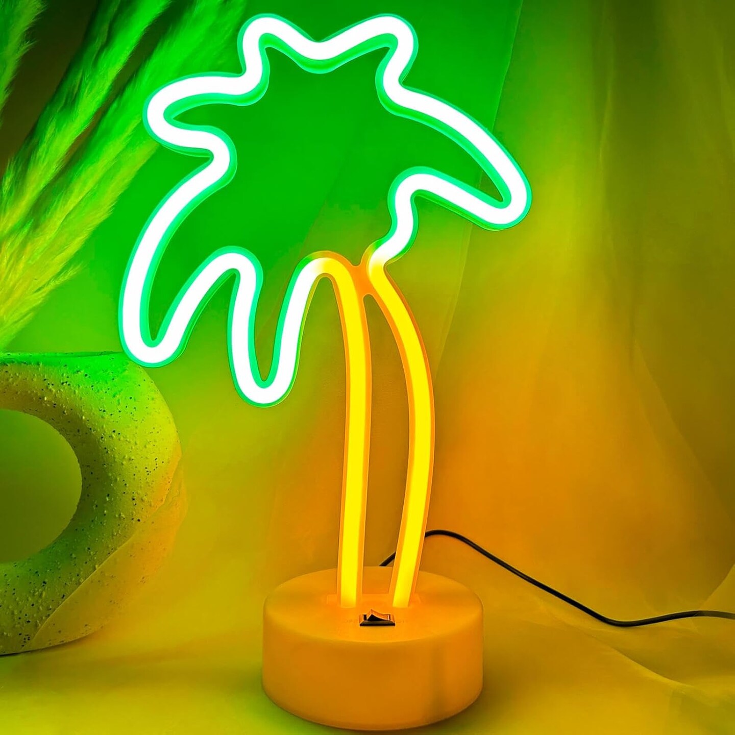 Summer Green Palm Tree Neon Sign – LED Lamp, USB/Battery Operated, Small