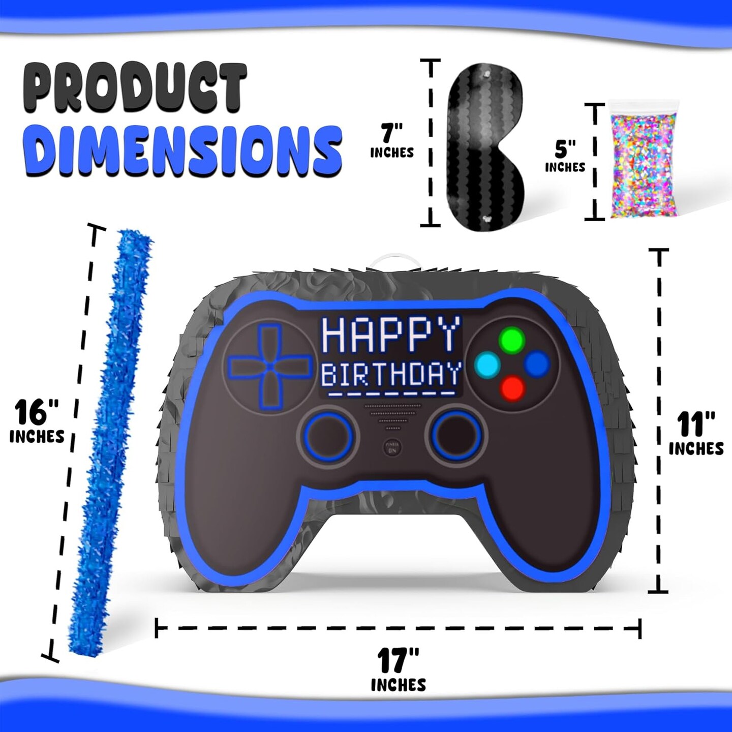 Blue Video Game Controller Pi&#xF1;ata (Small Stick Included) 17&#x201D;x11&#x201D;x 3&#x201D; Perfect for Birthday Gamer Parties, Party Decor, Gaming theme parties and other Decorations - By Jergrim