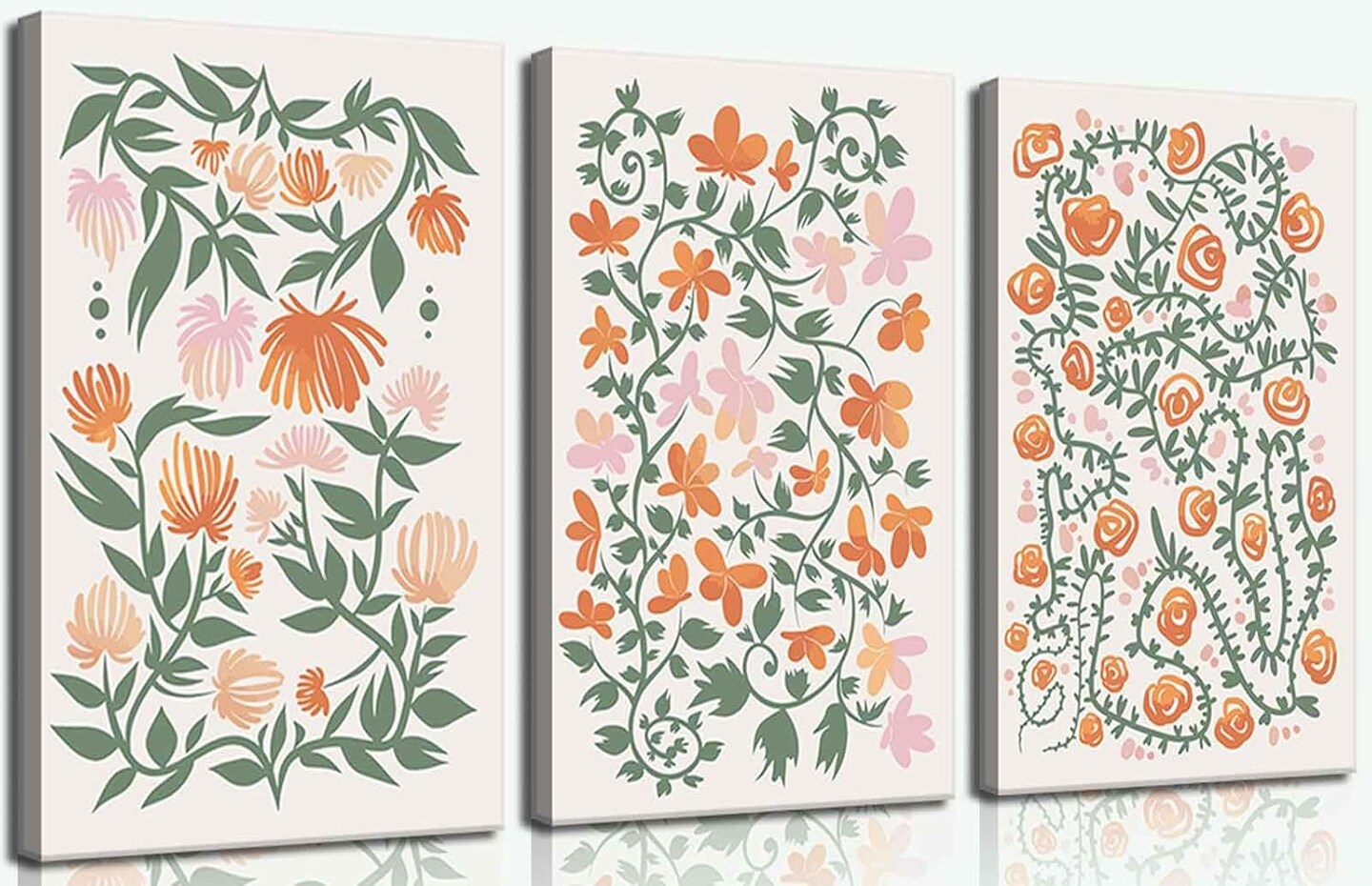 Summer 3 Pcs Flower Market Canvas Wall Decor, Boho Floral Pictures Posters Prints, Colorful Flower Botanical Paintings, Modern Artwork for Living Room, Bedroom, 12x16 Inch (Framed)