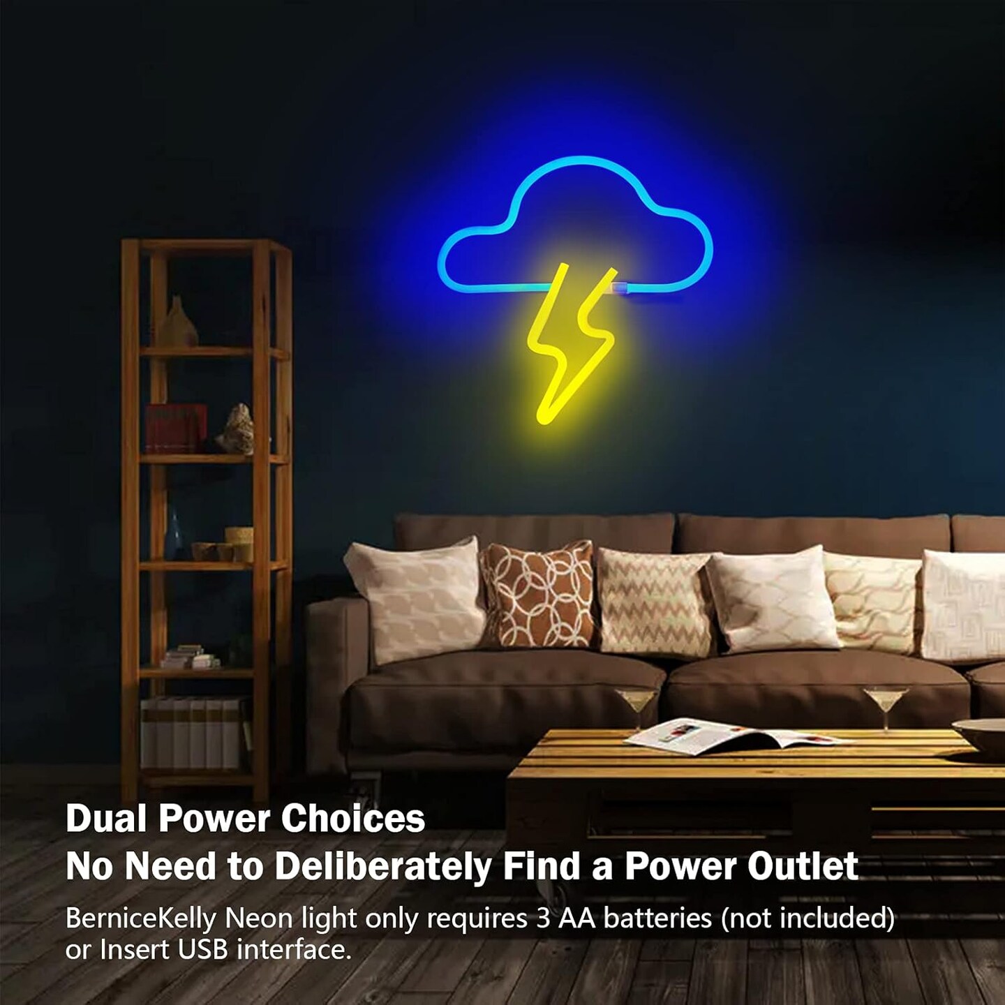 Summer Neon Sign LED Cloud Lightning Neon Signs for Wall Decor Hanging Neon Light Battery or USB Powered Light Up Neon Lights for Bedroom Aesthetic Kids Room Living Room Bar Party Yellow