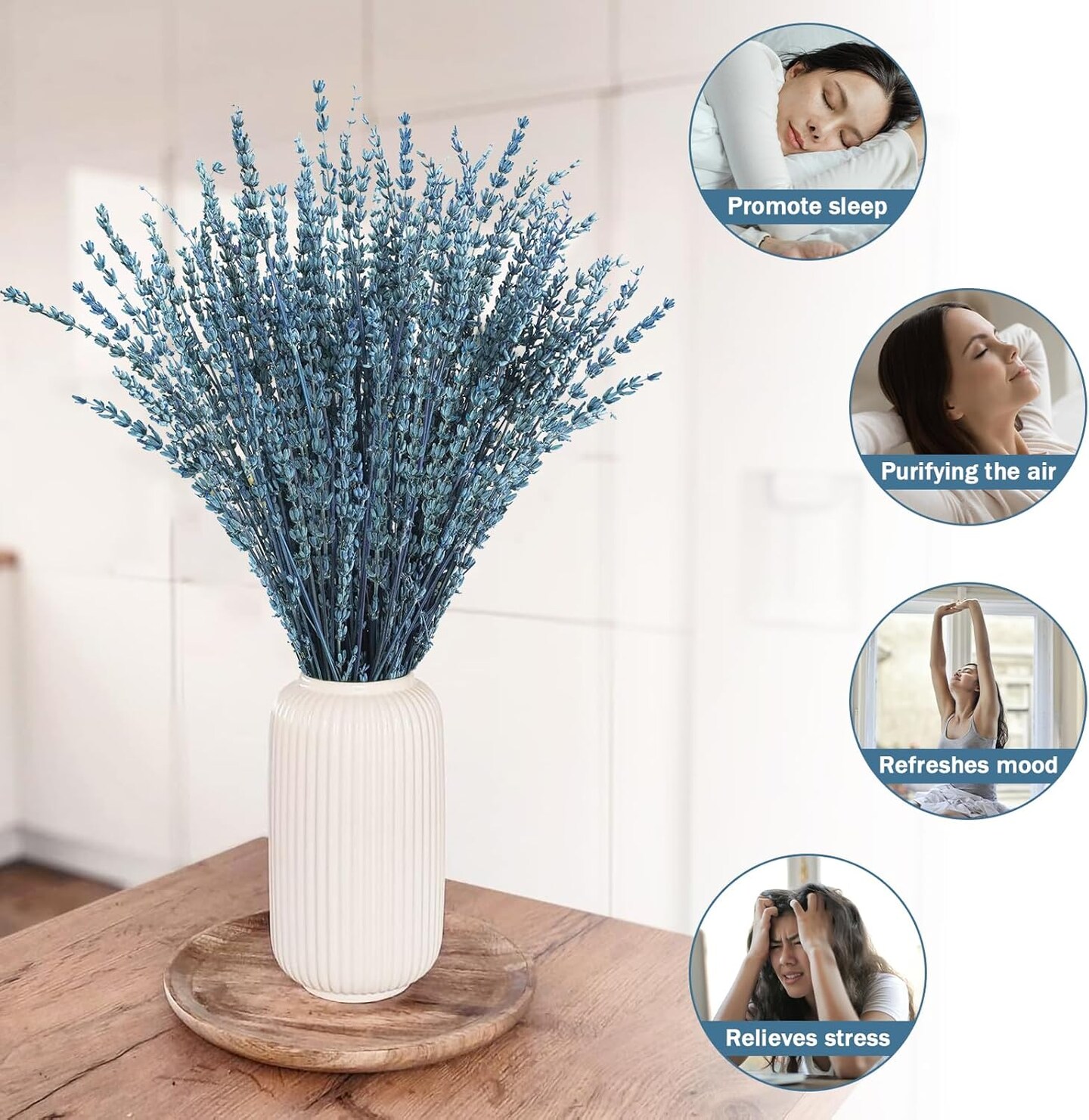 Dried Lavender Flowers, 16&#x22; Dried Lavender Bundles Dried Blue Flowers Preserved Lavender Stems Bouquet for Shower Weeding Home Fragrance Vase Crafts Decor, 200g(7.05oz)