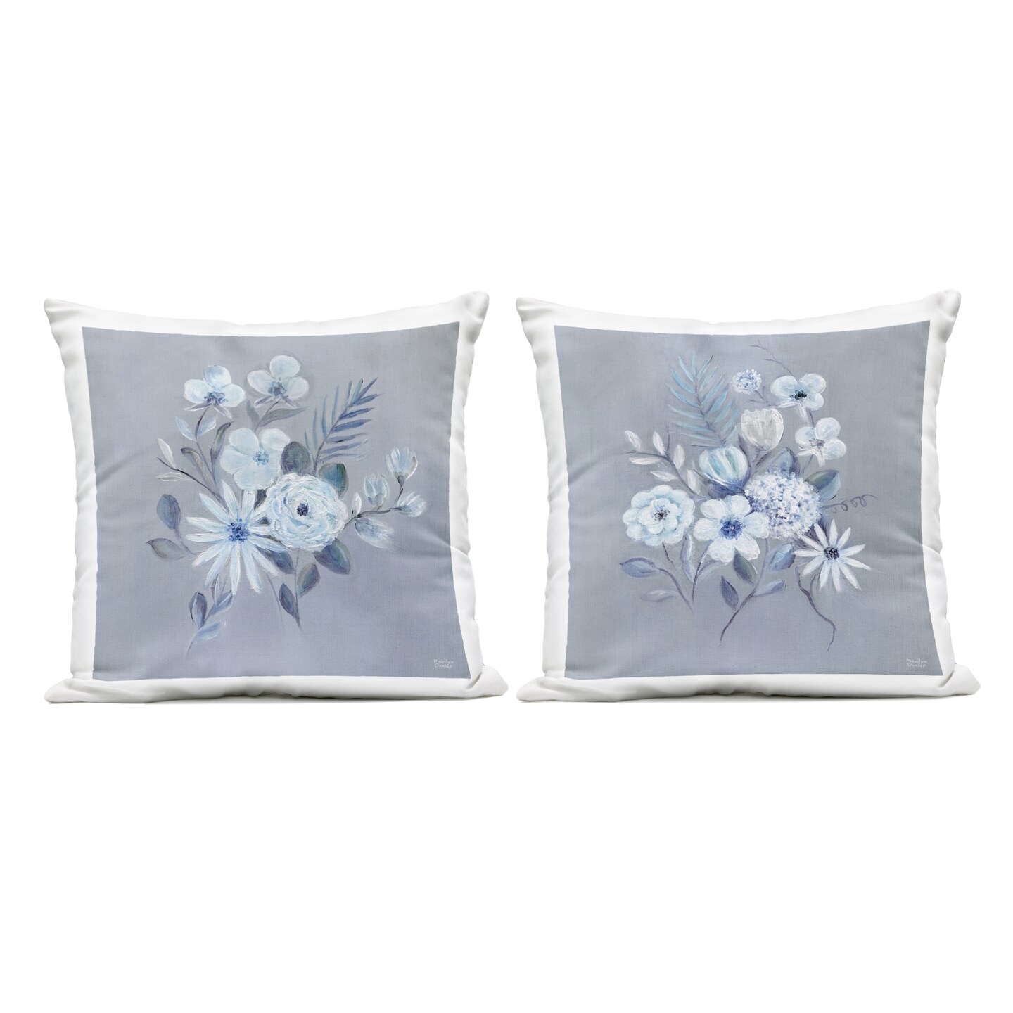 Stupell Industries Delicate Flower Bunches 2pc Outdoor Printed Pillow Set design by Marilyn Dunlap, 18 x 7 x 18