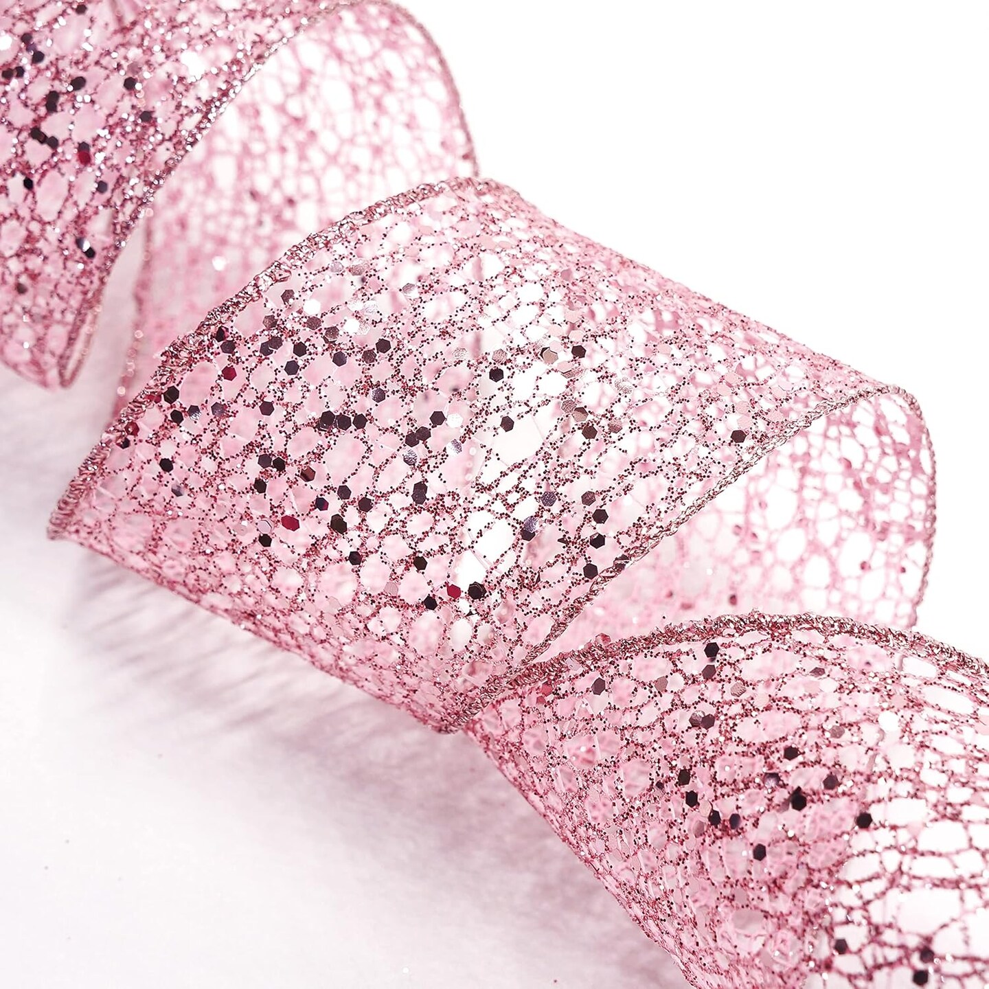 Sparkling Glitter Mesh Wired Ribbon Yards Rose Gold for Christmas Home Decor Bow Gift Wrapping DIY Crafts Wreath