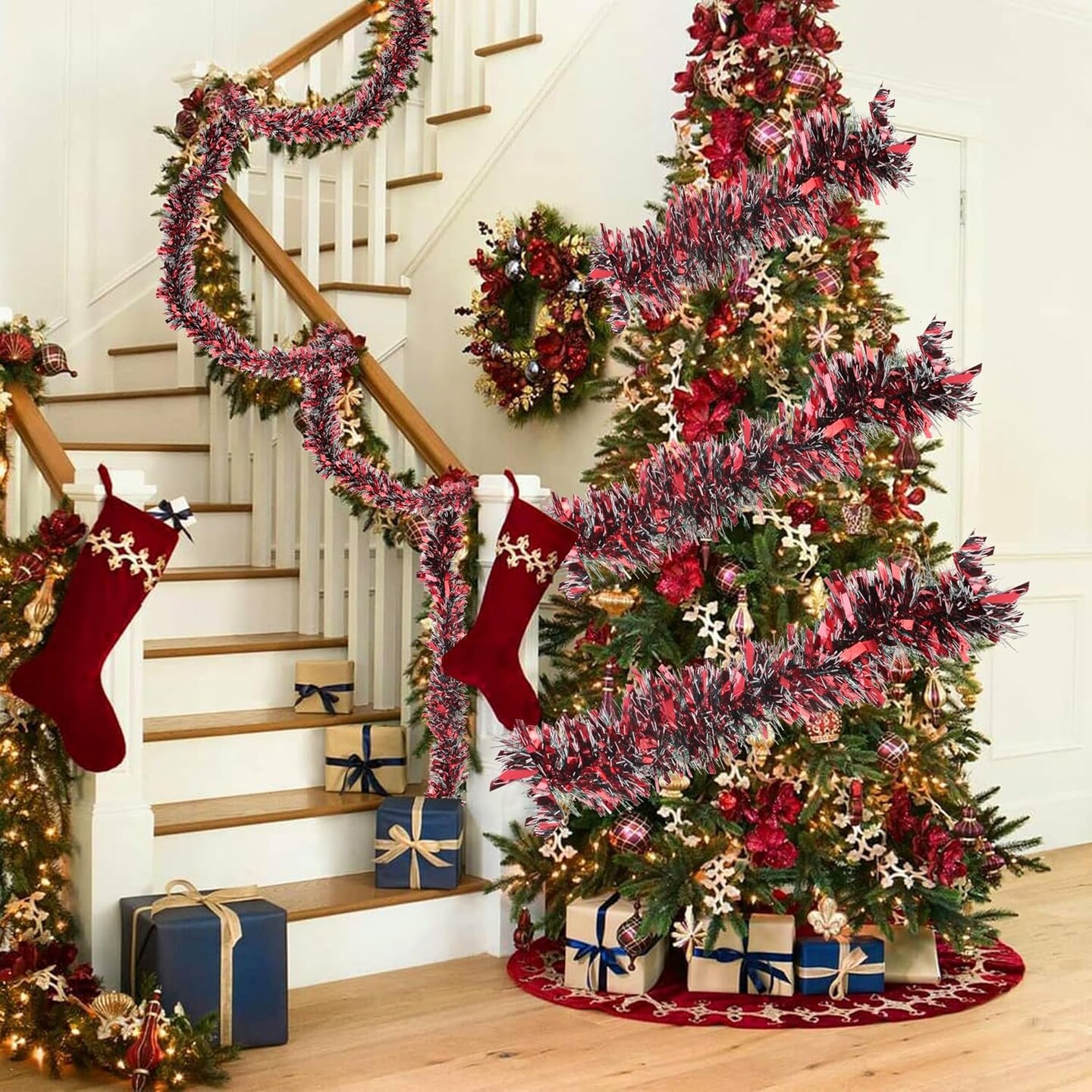 32.8 Ft Red Tinsel Garland for Party Decorations