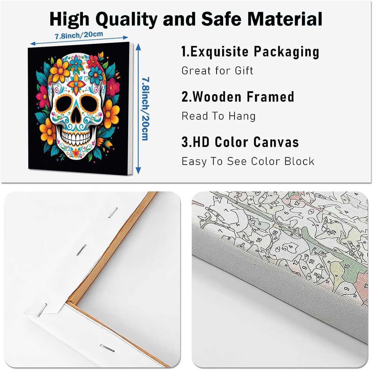 Skull Paint by Numbers Kit for Adults - 2 Pack Halloween Number Painting for Adults - Acrylic Easy Horror Skeleton Painting by Numbers with Frame - Adult Paint by Number Kits 8x8inch