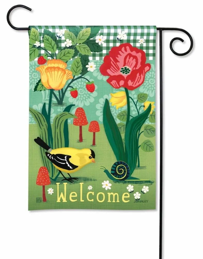 Gingham Goldfinch Garden Flag Welcome