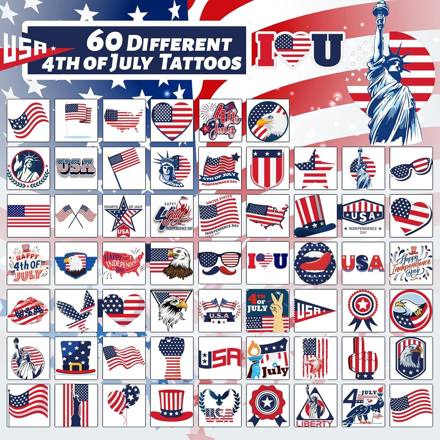 240 Pcs 4th of July Temporary Tattoos for Kids