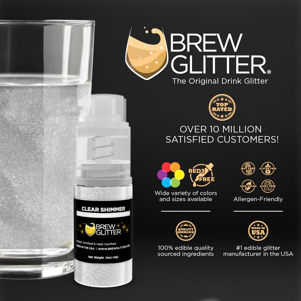Brew Glitter - Clear Shimmer Edible Drink Glitter (4g, Mini Spray Pump) for Beer, Cocktails and Beverages