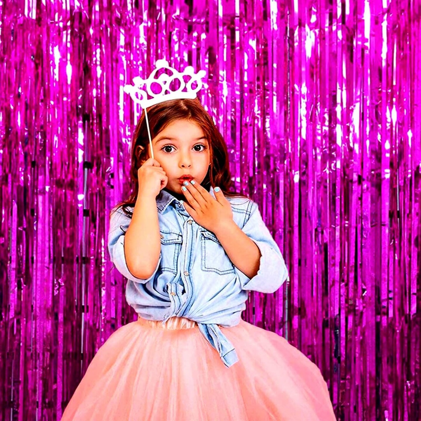 4 Pack Fuchsia Foil Fringe Curtain Backdrop Photo Booth Props