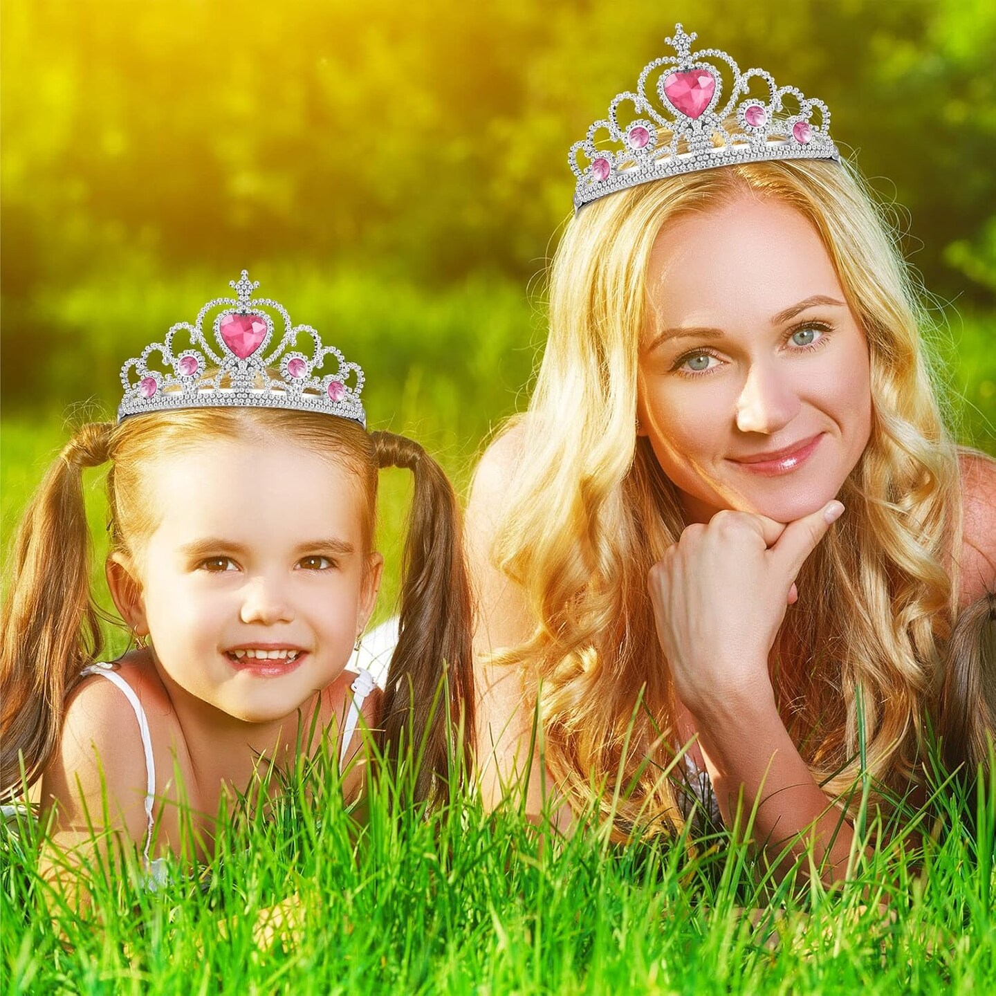 24 Pcs Princess Dress up Accessories Crown Tiara and Wand Set Include 12 Pcs Princess Wand and 12 Pcs Plastic Crown Kids Tiara for Little Girls