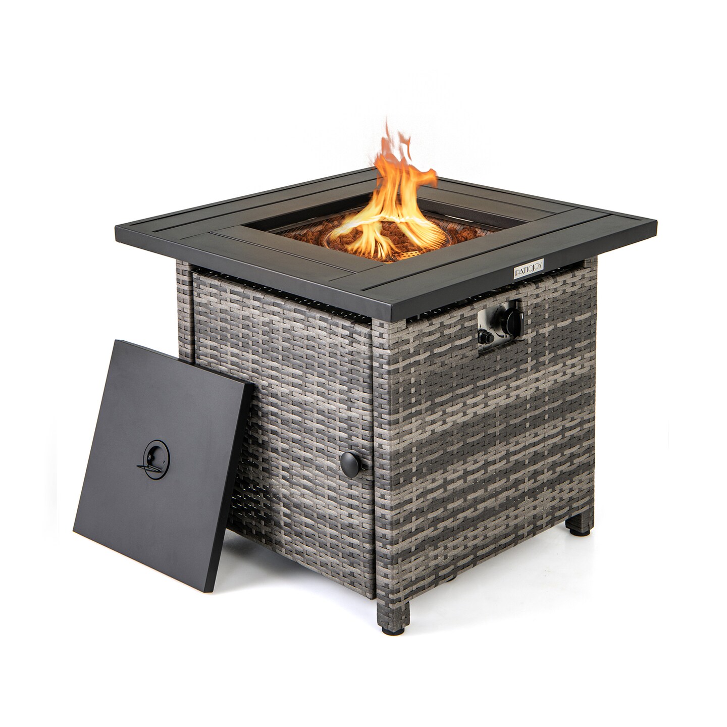 Grey Rattan Fire Pit Table with Lid – 50,000 BTU and Convertible