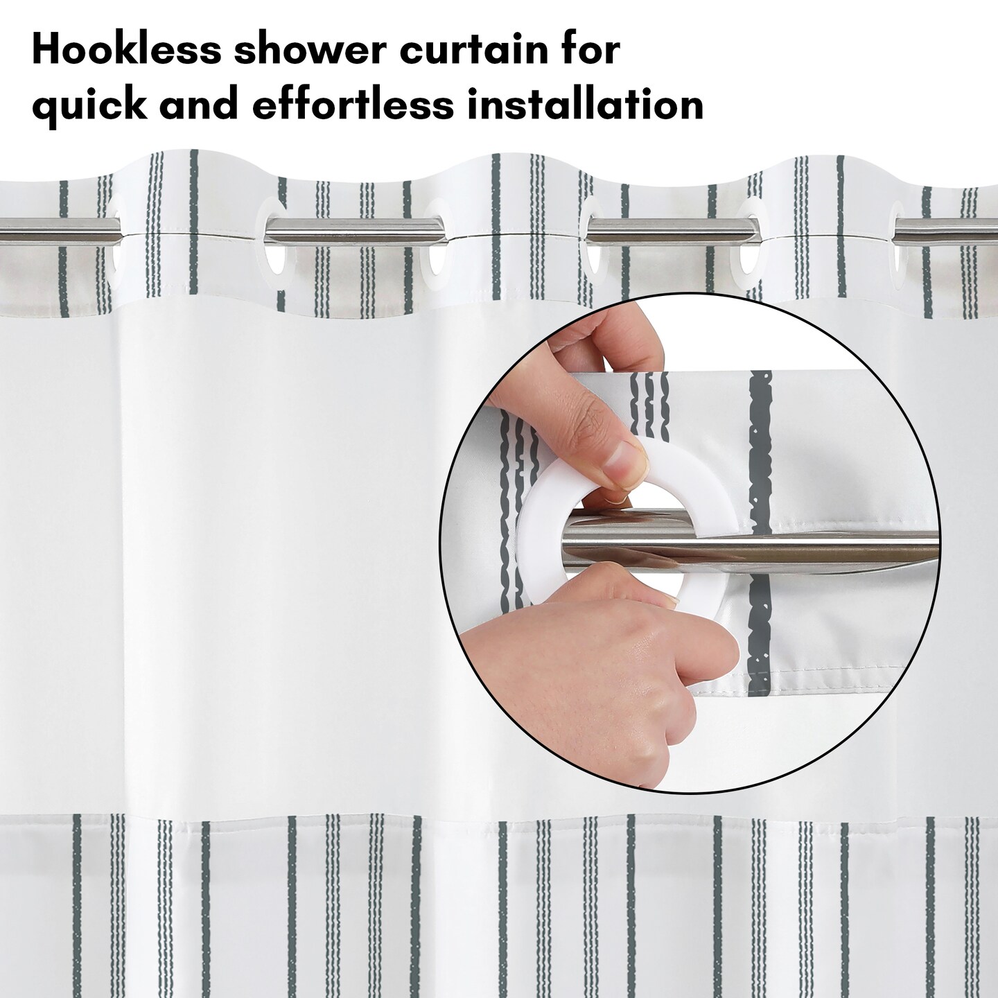 Americanflat 72x75 Hookless Shower Curtain - Water-Resistant Shower Curtain with Sheer Panel, Snap-In Liner, and Grommets - 100% Polyester