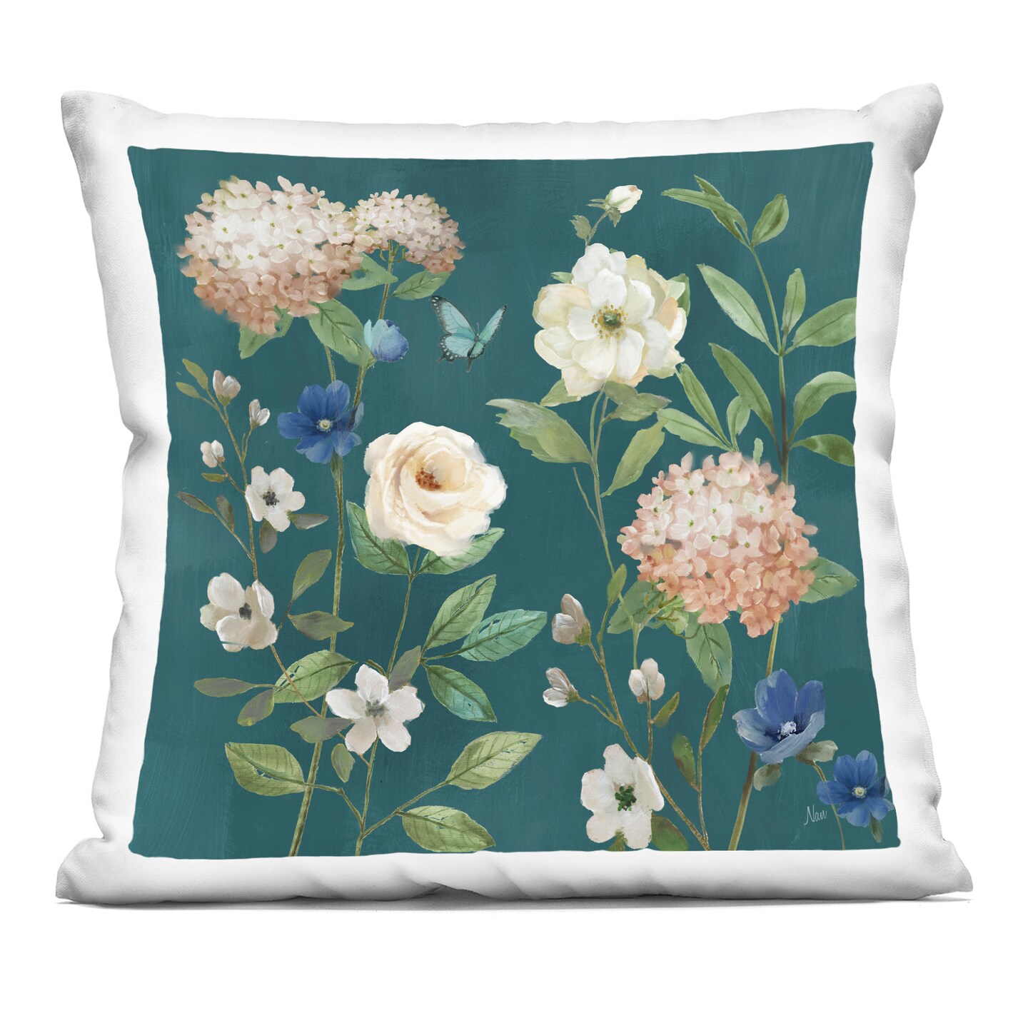 Stupell Industries Bright Garden Blooms on Green Decorative Printed Pillow design by Nan, 18 x 7 x 18
