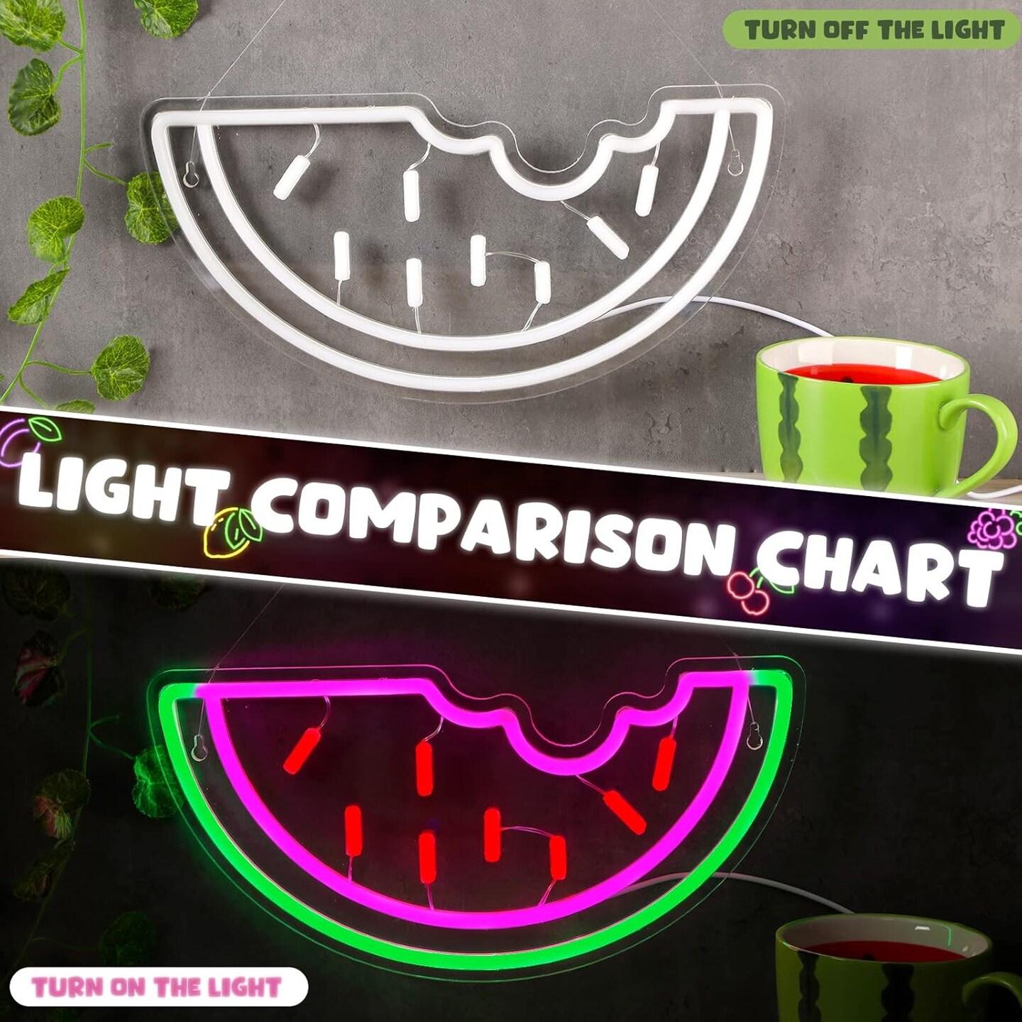 Summer Watermelon Neon Sign USB Operated Acrylic LED Neon Light Fruit Art Decorative LED Light Signs for Home Bedroom Bar Birthday Party Wedding Office Lounge Patio