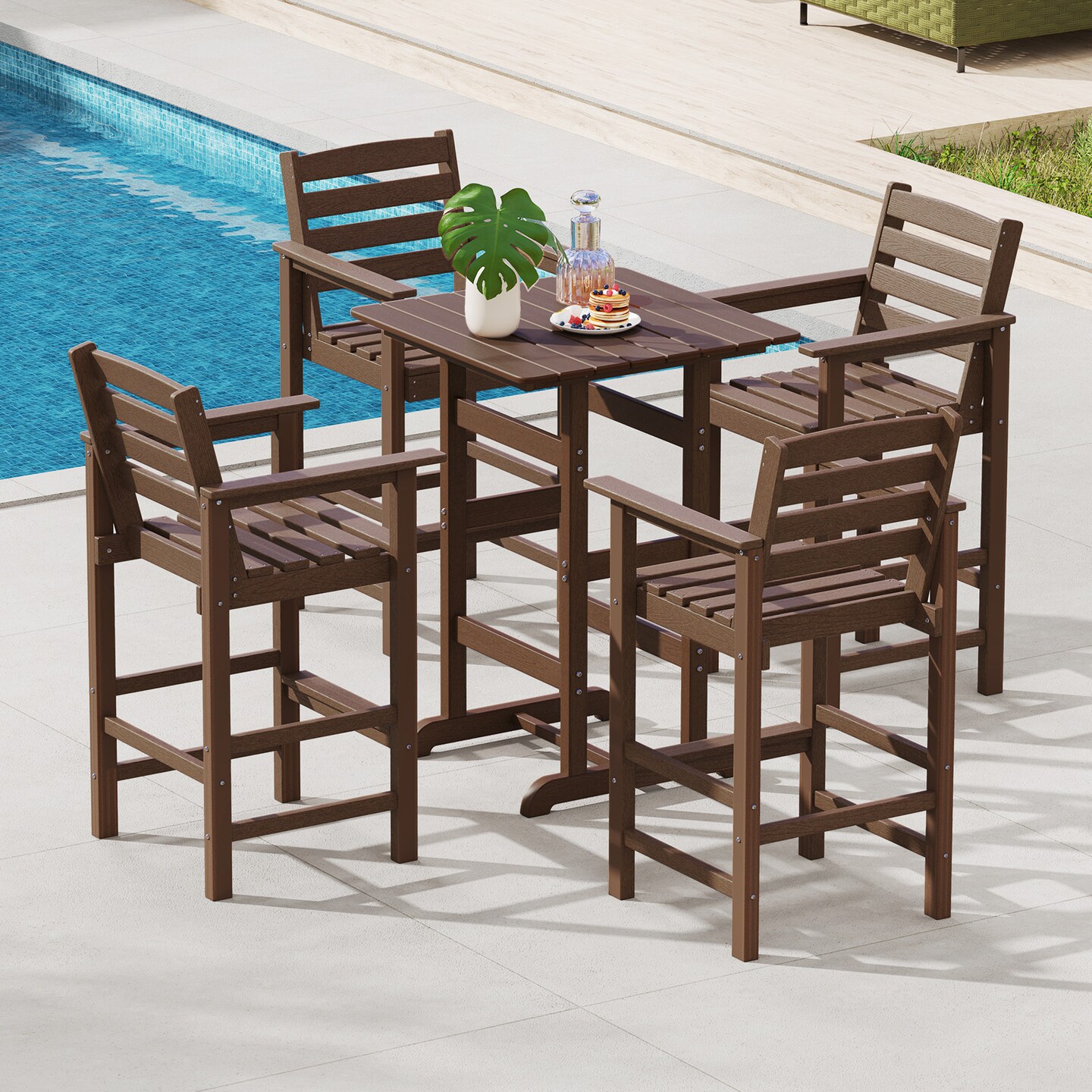 Outdoor Bar Table with Slatted HDPE Top &#x26; Stainless Steel Frame, 135 lbs Capacity