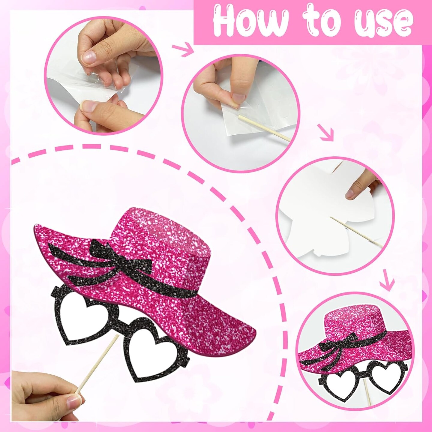 30 Pieces Hot Pink Girls Birthday Photo Booth Props Kit