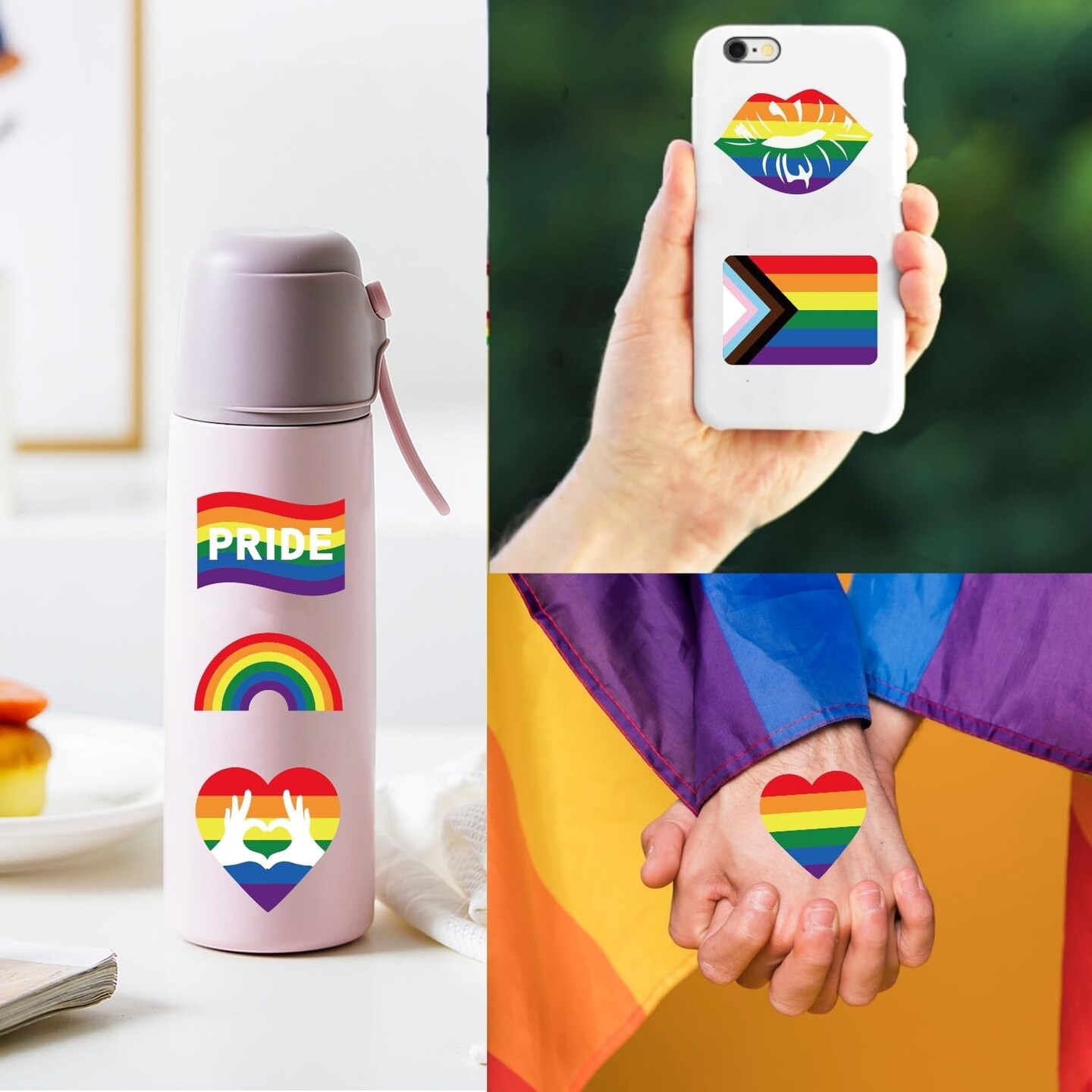 600pcs Gay Pride Stickers, Progress Pride Rainbow Heart Stickers for Gay Lesbian Bisexual Pride Month LGBTQ Parades Decorations, 8 Design