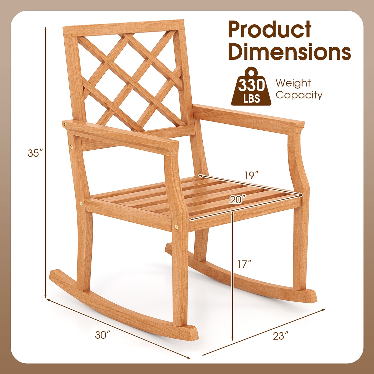 Solid Teak Wood Outdoor Rocking Chair – Oversized Porch Rocker with Ergonomic Design