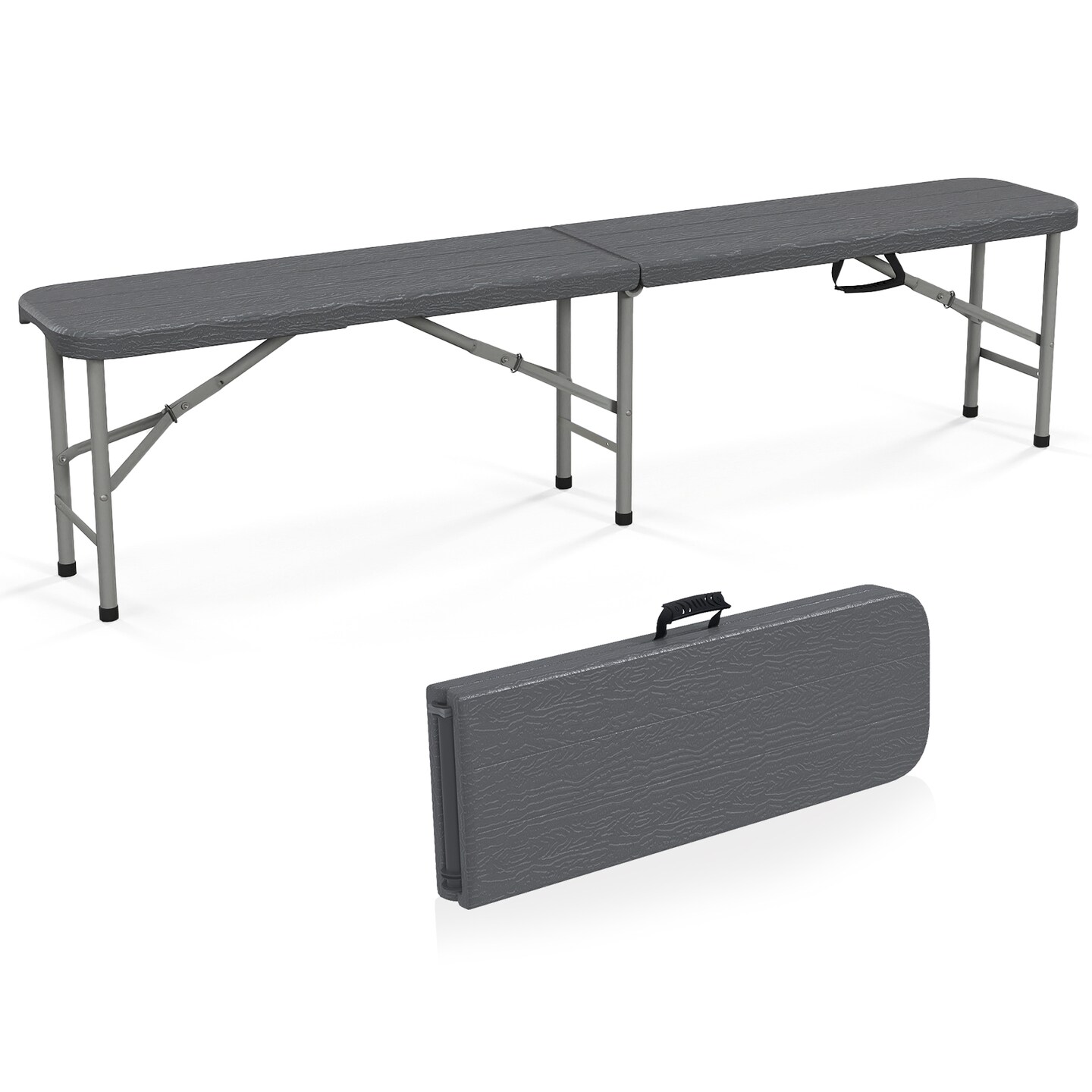 6 Feet Foldable HDPE Bench with Metal Frame and Safety Lock Ideal for Outdoor Activities