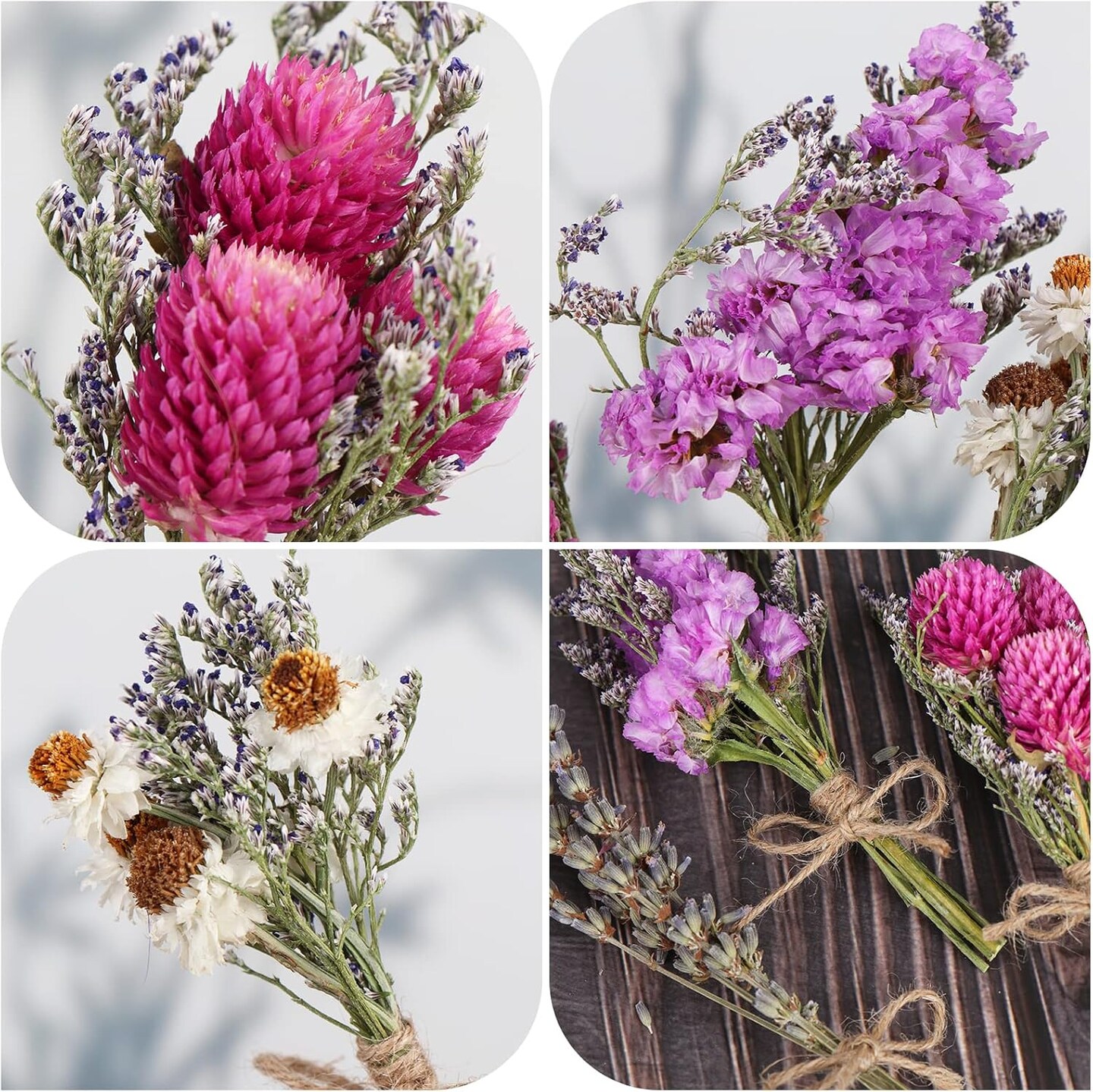 8 Pcs Mini Flower Bouquets Purple Natural Dried Flowers Bouquet Dry Flower&#x26;Leaves Lavender Dried Embossing Flower Bundles Plant Stem Bunch for DIY Craft,Photo Props,Wedding Decoration