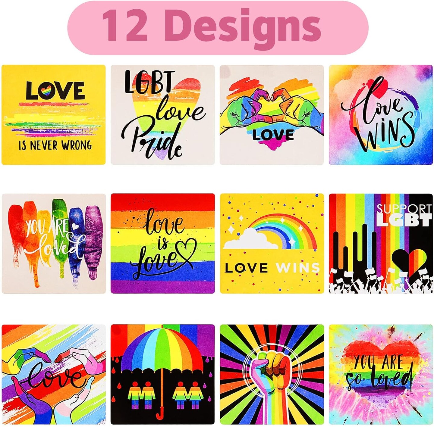 800 Pieces Pride Sticker Bulk LGBTQ Stickers Rainbow Rectangle Pride Support Stickers Love is Love LGBT Accessories for Parades Rainbow Festival and LGBT Group Activities, 12 Styles