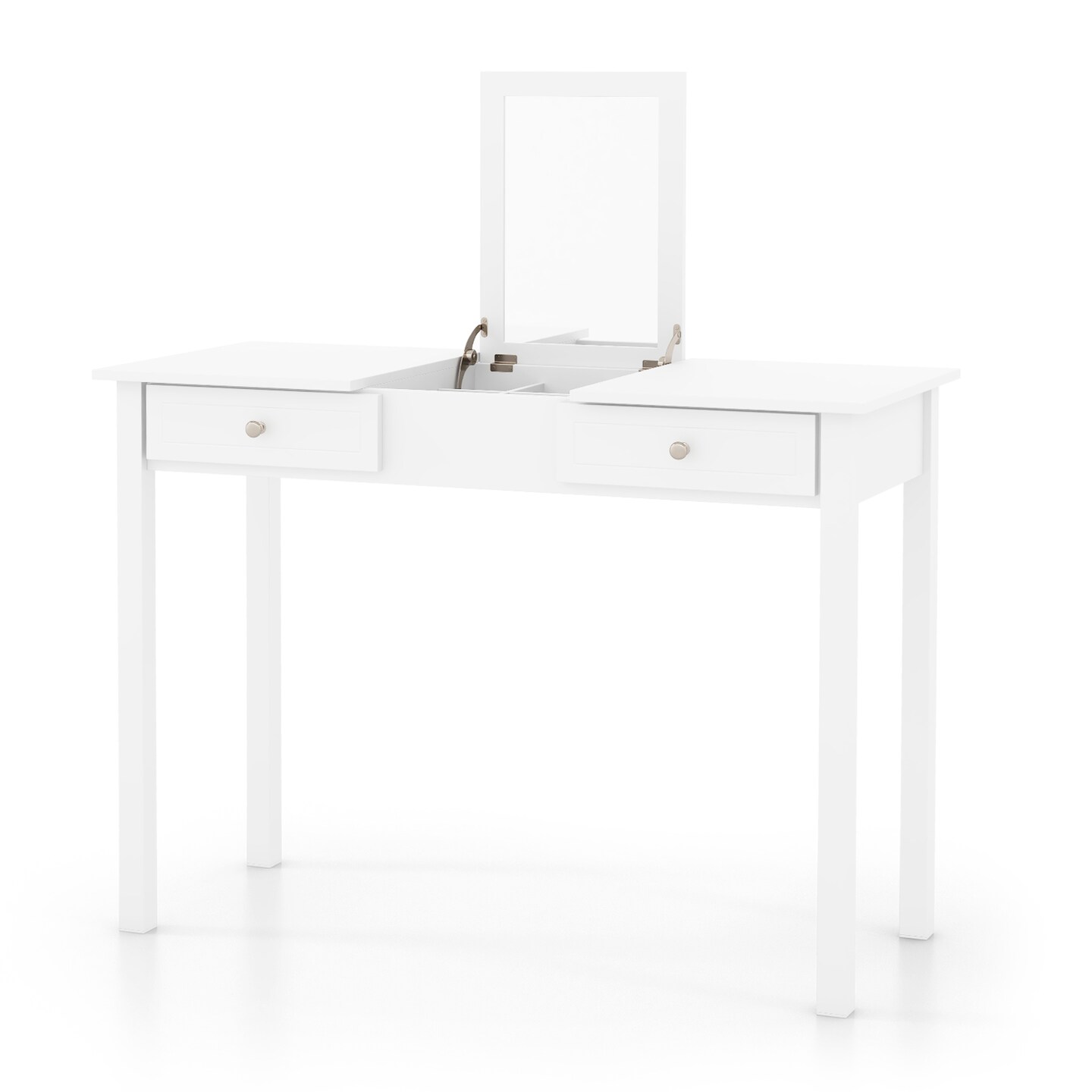White Vanity Dressing Table with Flip Top Mirror and Storage Drawers 9 Hidden Storage Compartments