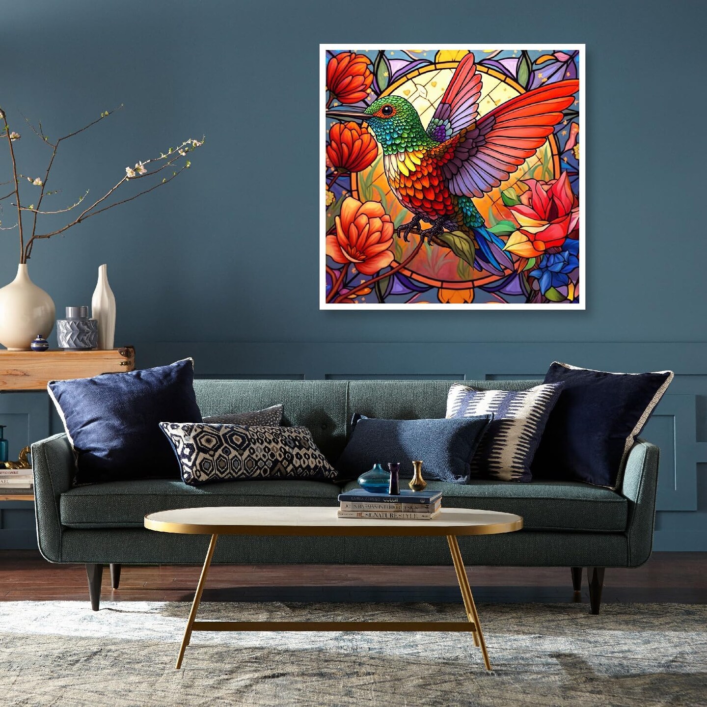 Hummingbird Diamond Painting Kits for Adults - Stained Glass Diamond Art Kits for Adults Beginner,5D DIY Full Drill Diamond Dots Paintings with Diamonds Gem Art and Crafts Home Wall Decor 14x14inch