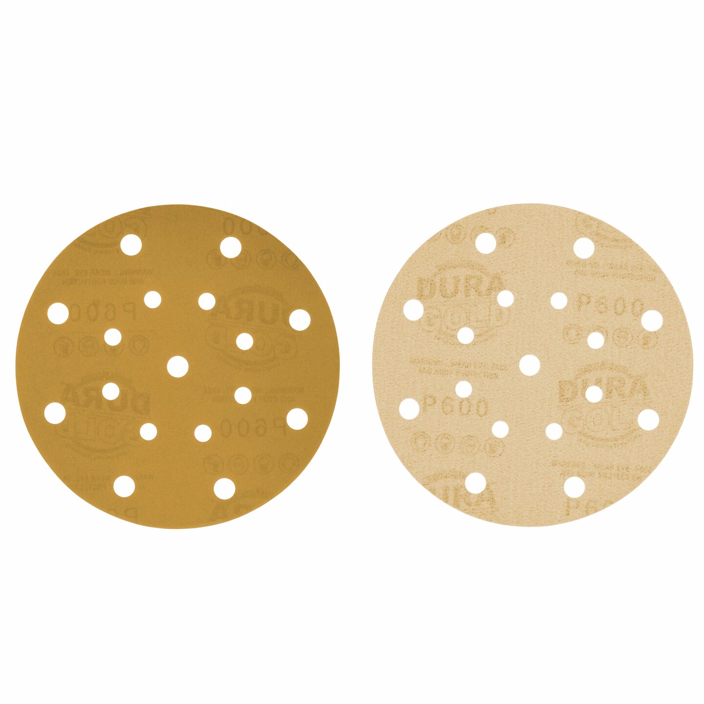 600 Grit - 6&#x22; Gold Sanding Discs - 17-Hole Pattern Hook and Loop for DA Sander - Box of 50