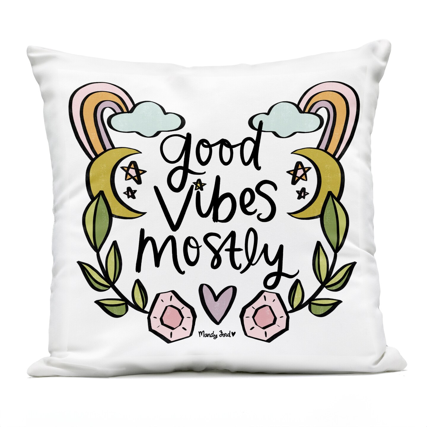 Stupell Industries Good Vibes Mostly Outdoor Printed Pillow design by Mandy Ford Art + Illustration, 18 x 7 x 18