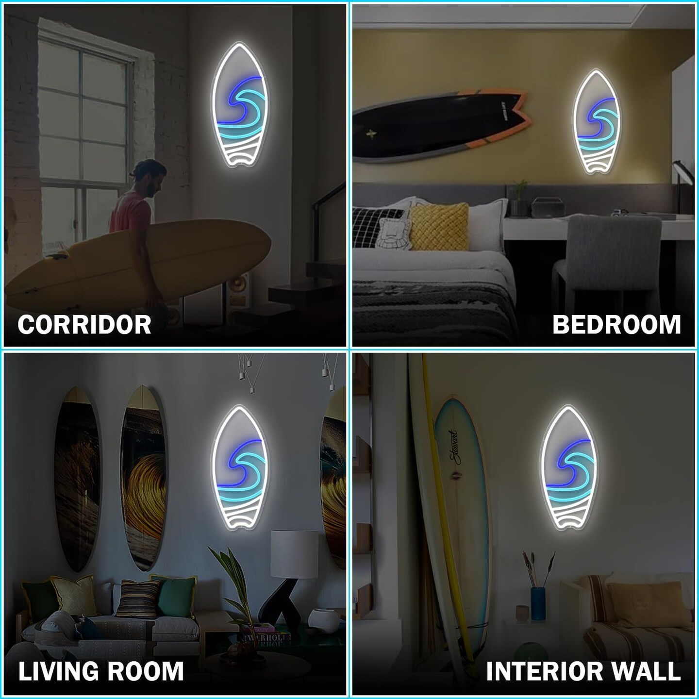 Summer Surfboard Neon Sign, Dimmable LED Signs, Surfer Light Up Signs for Wall, Neon Lights Signs for Bedroom, Kids Boys Room, Man Cave Beach Neon Wall Lights Decor