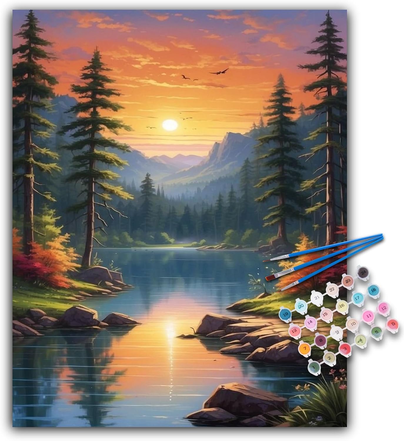 Paint by Numbers Kit for Adults- Lake Landscape Adult Paint by Number Kits on Canvas for Beginners, Scenery DIY Acrylic Oil Number Painting Kits for Home Wall Decor Gift 16&#x22;x20&#x22; (without Frame)