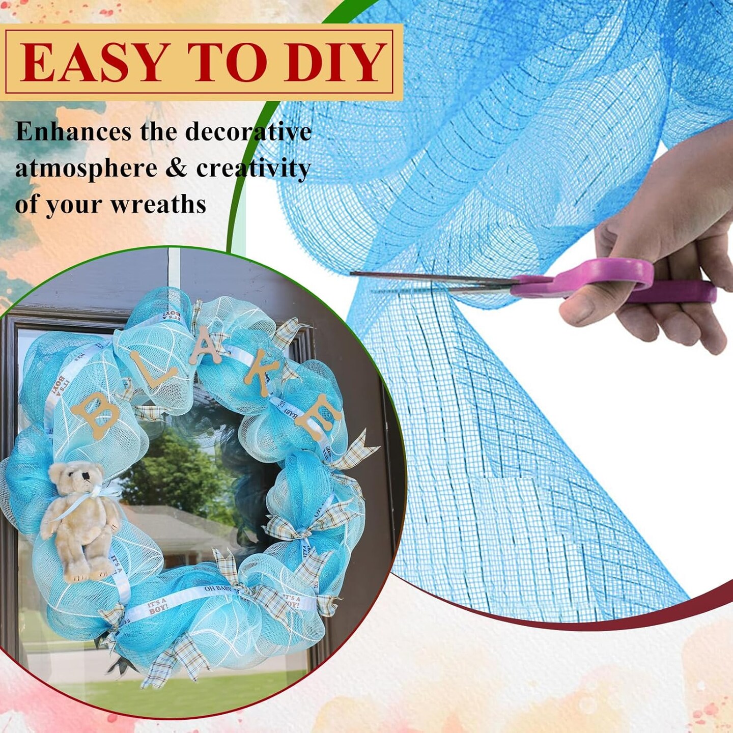 Blue Deco Mesh Ribbon, Decorative Mesh Roll