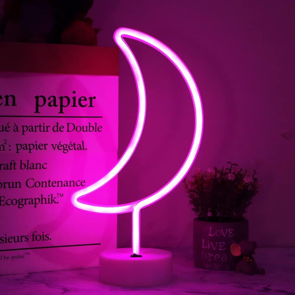 Summer LED Neon Moon Lights – Crescent Moon Shape Neon Sign, Battery Operated Table Lamp for Bedroom & Home Decor