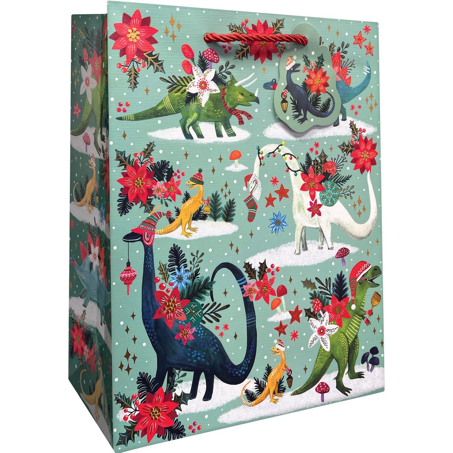 Pack/6: Festive Dinosaurs Gift Bag - 10 x 5 x 12-1/2&#x22;