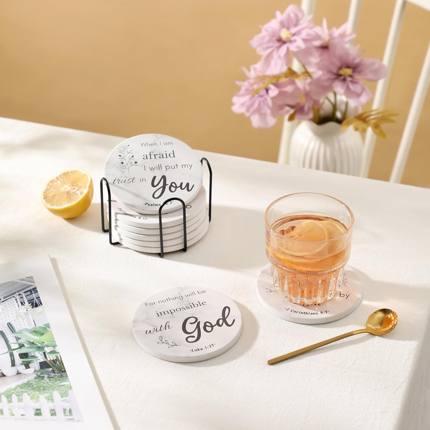 4 Inches Absorbent Ceramic Coasters with Bible Verses